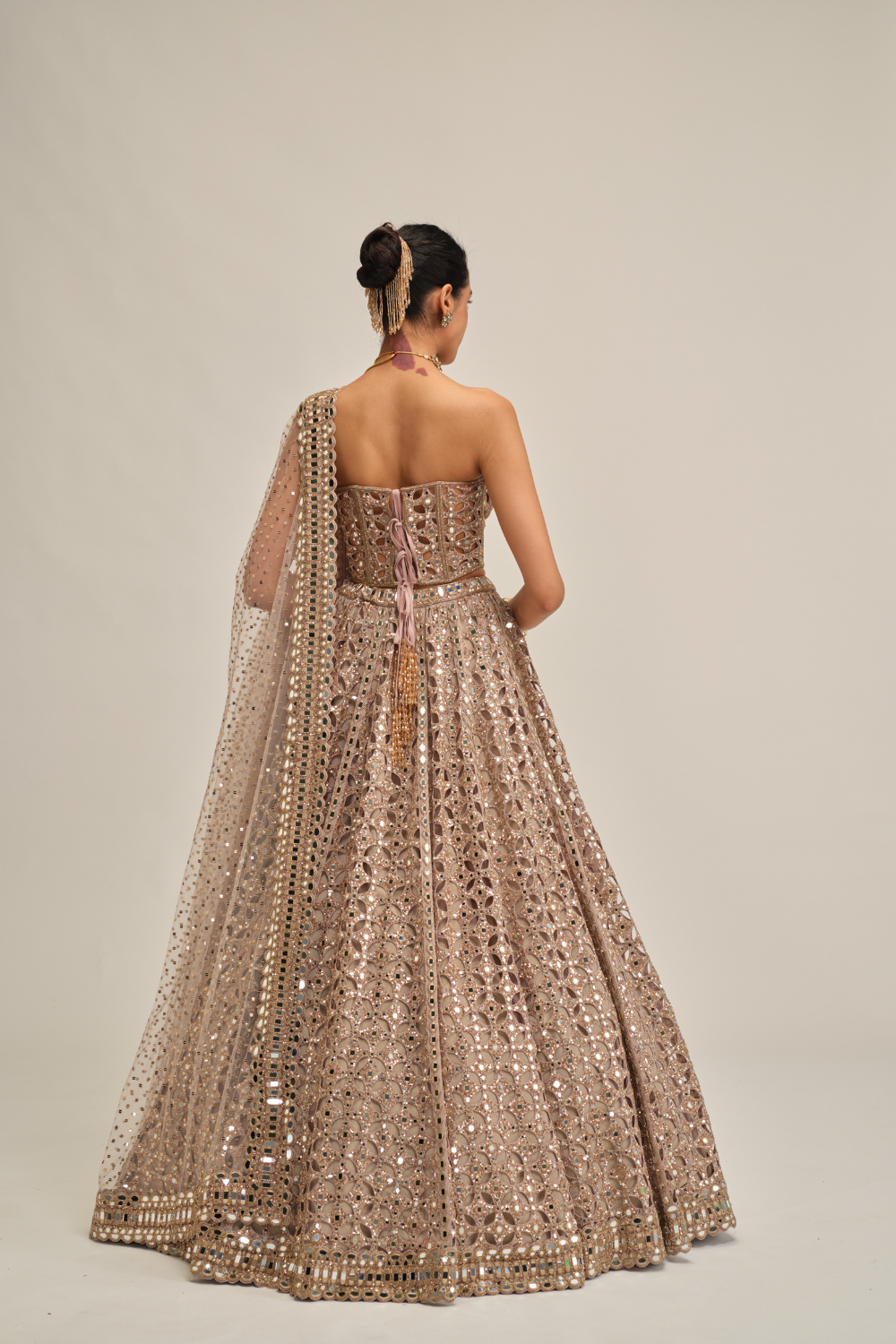 Ash Pink Circular Cutwork Lehenga with Corset Set