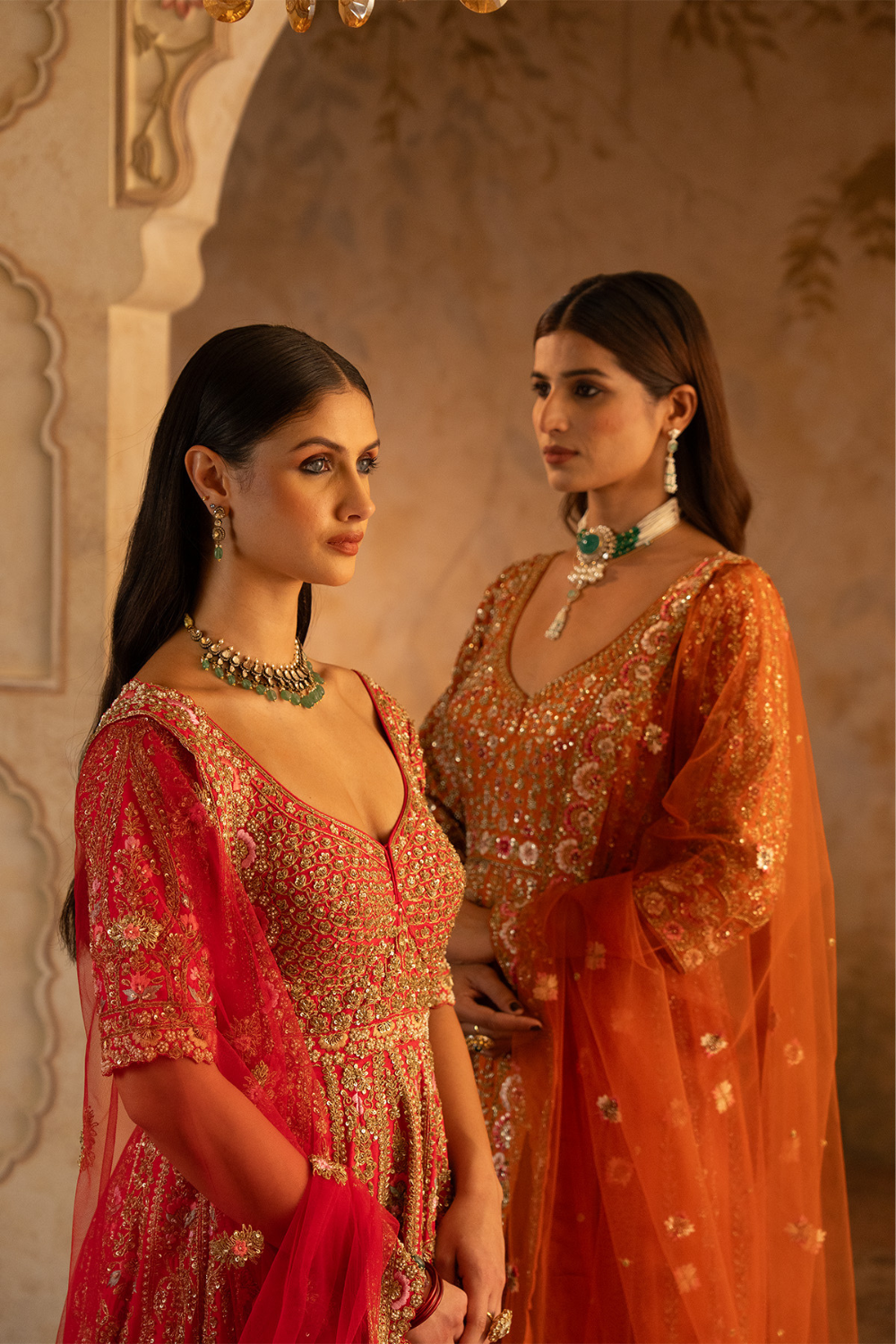 Rust Raw Silk Anarkali Set