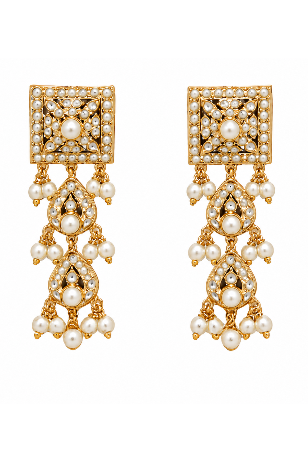 Gold Plated Handcrafted Jadau Necklace Set with Pearl Tassels