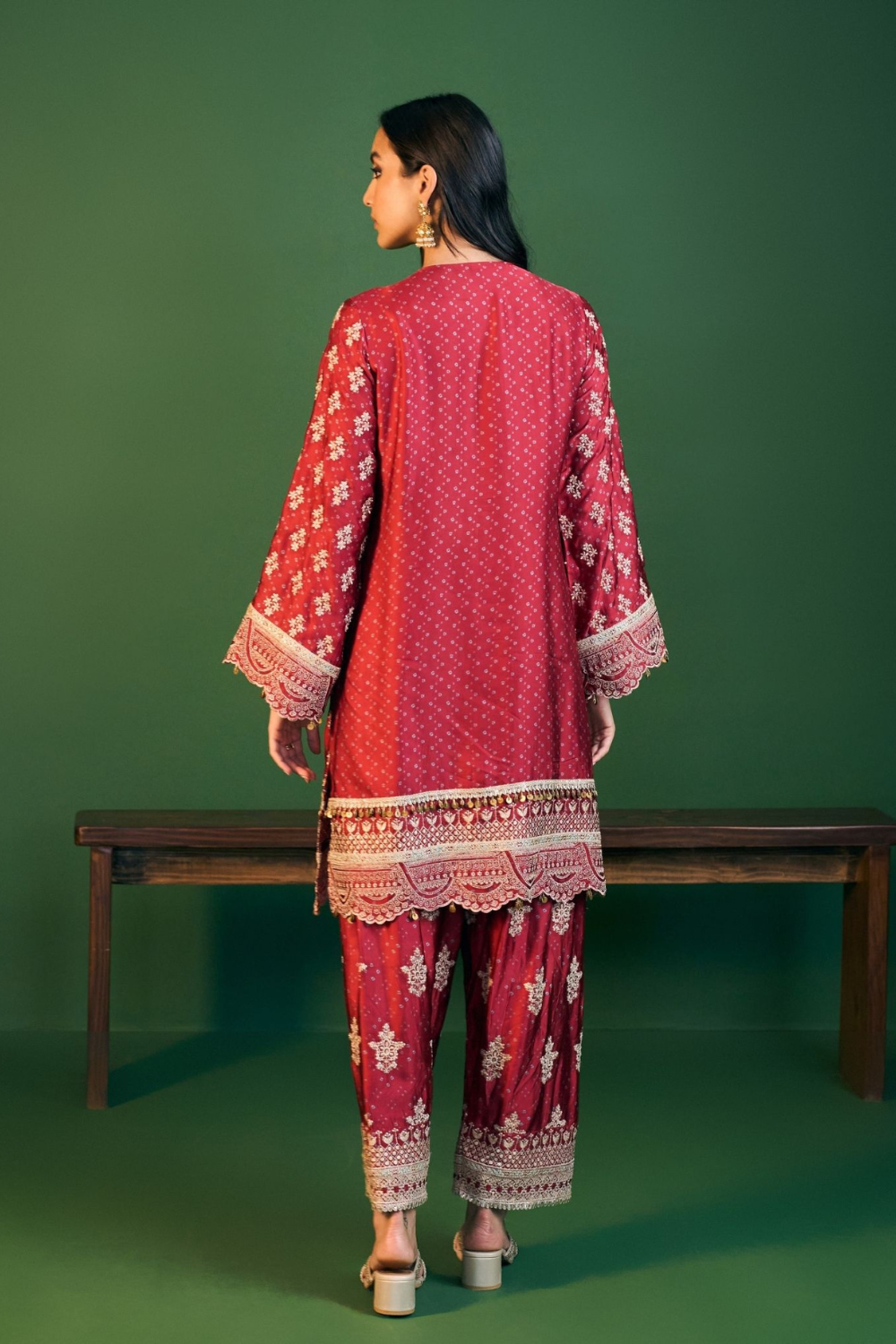 Elira Cupro Satin Red Kurta with Farshi Salwar