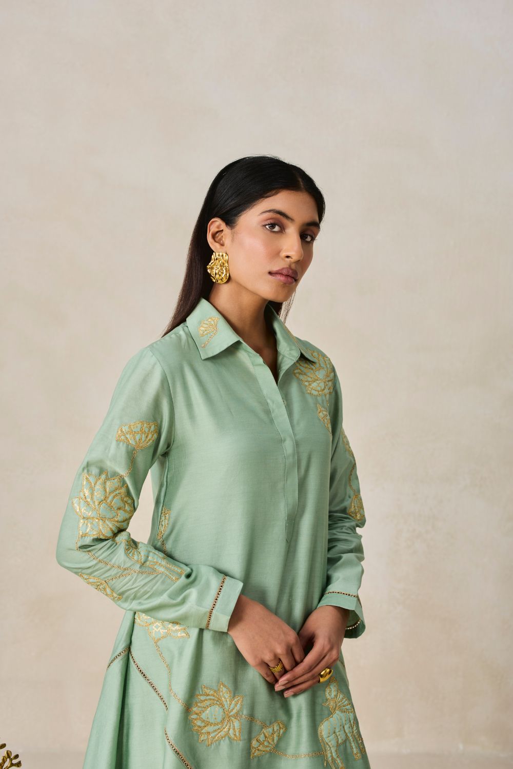 Chanderi Assmmetrical Kurta With Pant Set