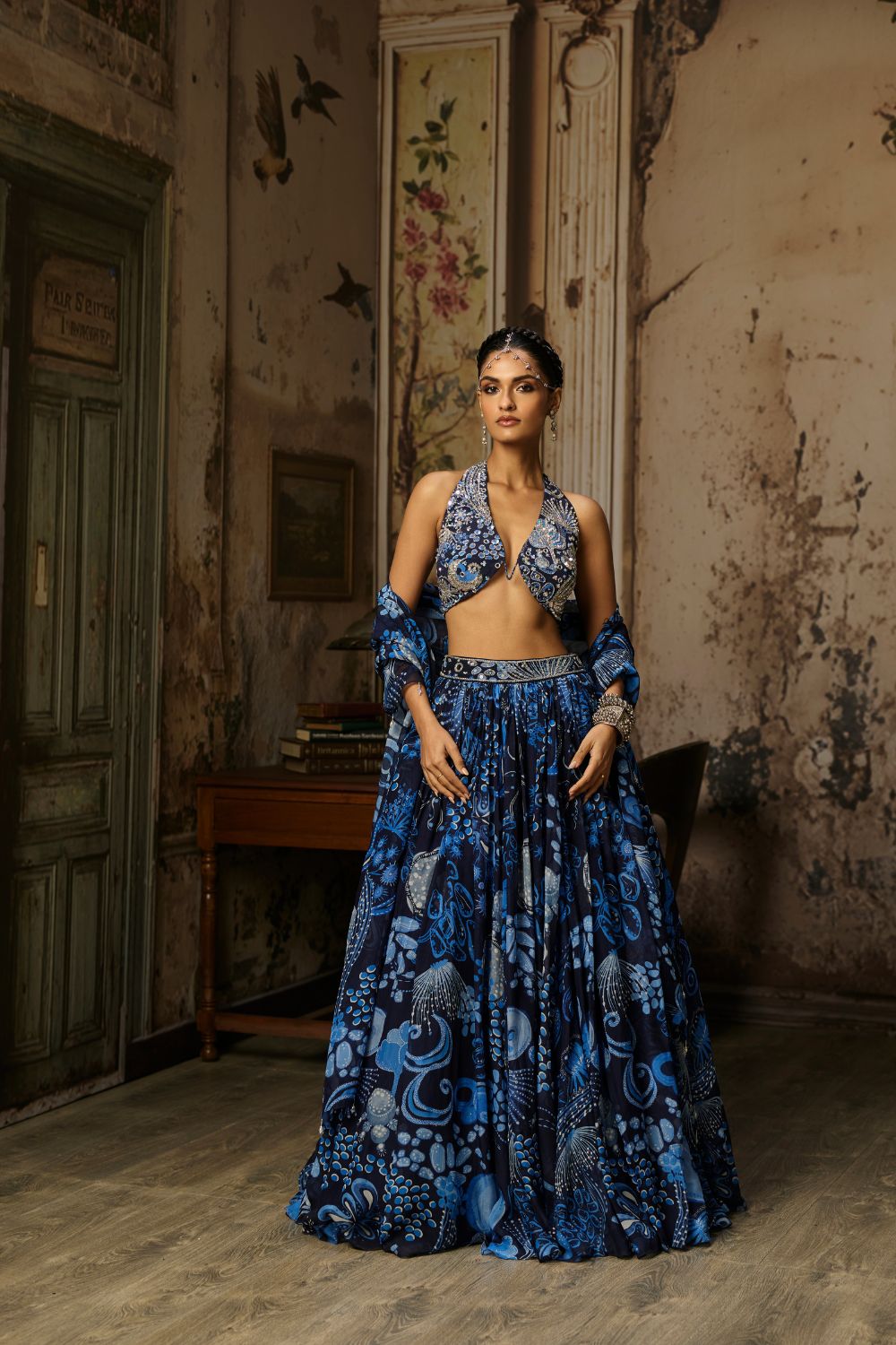 NAVY BLUE PRINTED & HIGHLIGHTED LEHENGA SET