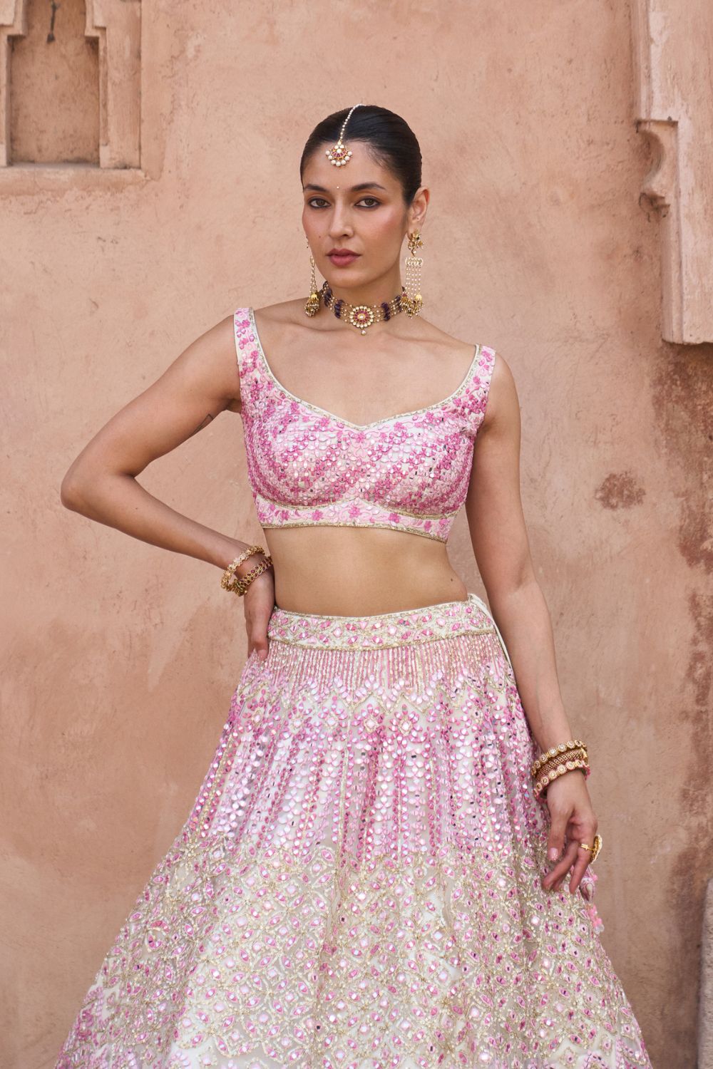 GULAAB — Ivory Net Lehenga Set