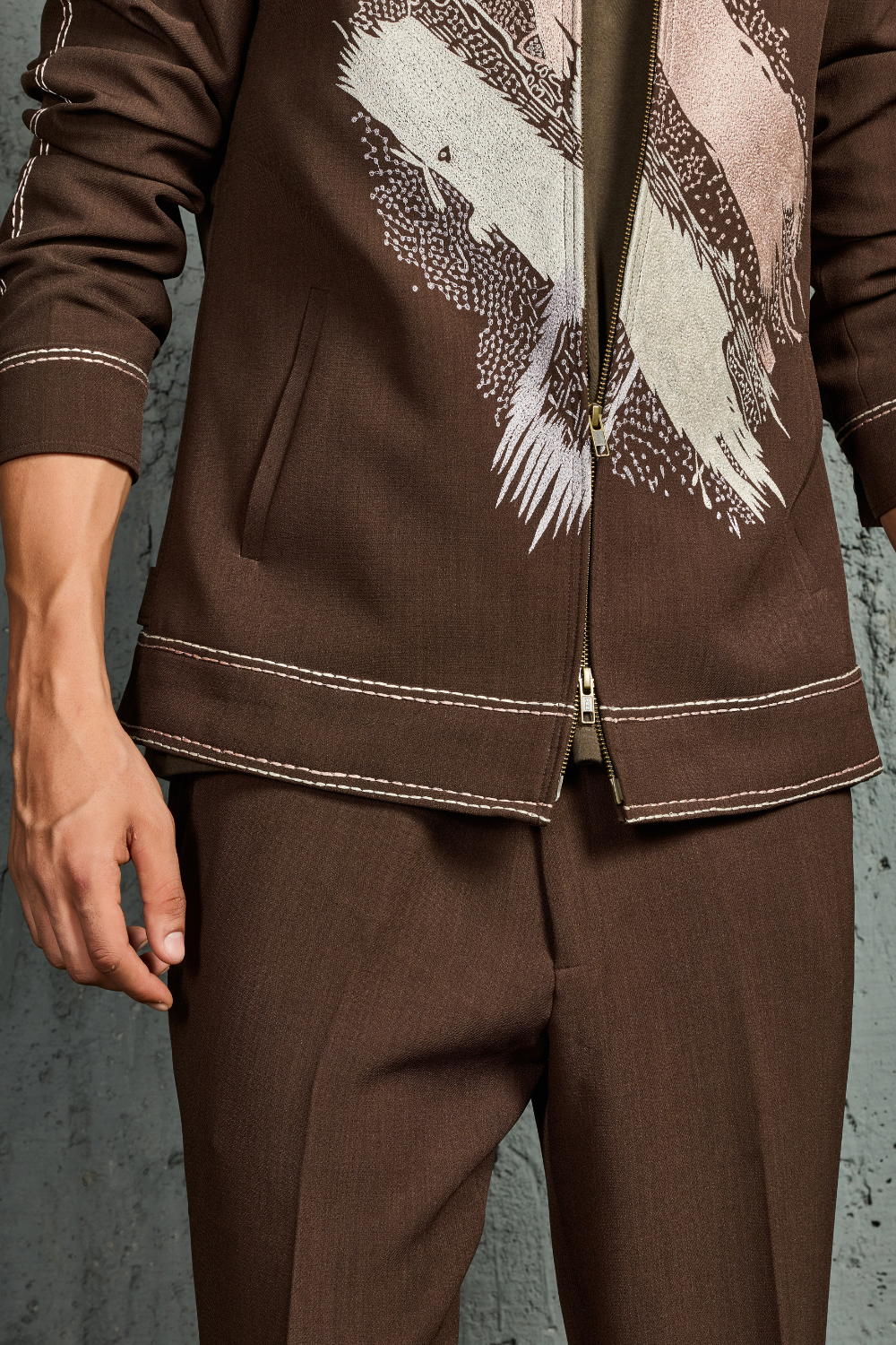 Brown Paint Strokes Shacket Set