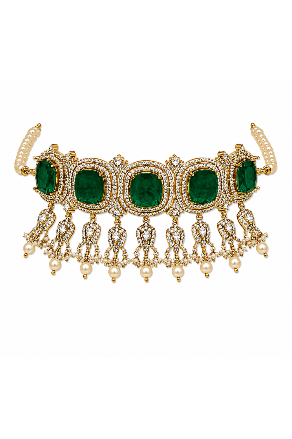 Emerald Green Moissanite Pearl Choker Set