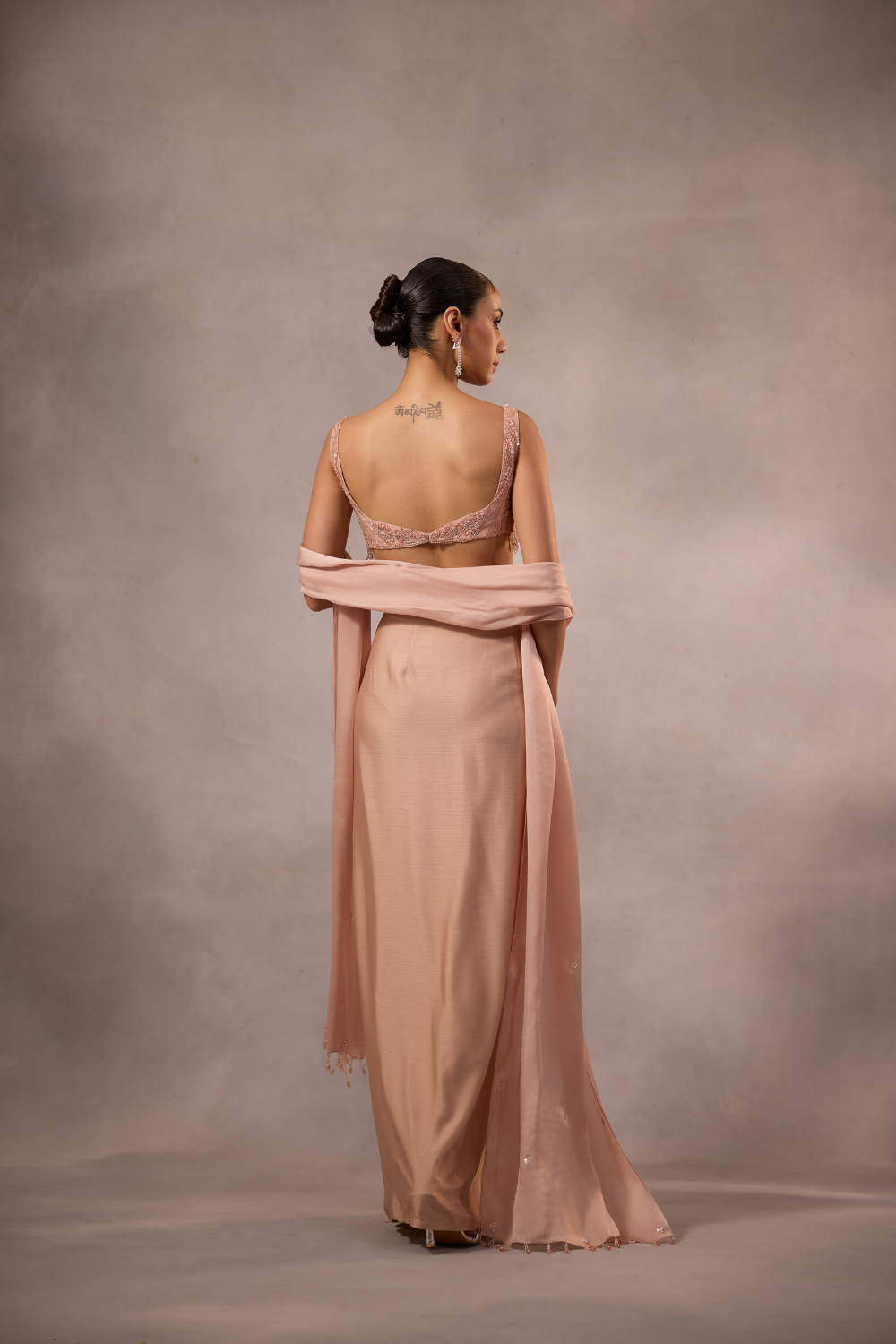 Champagne Pink Drape Skirt with Blouse & Stole
