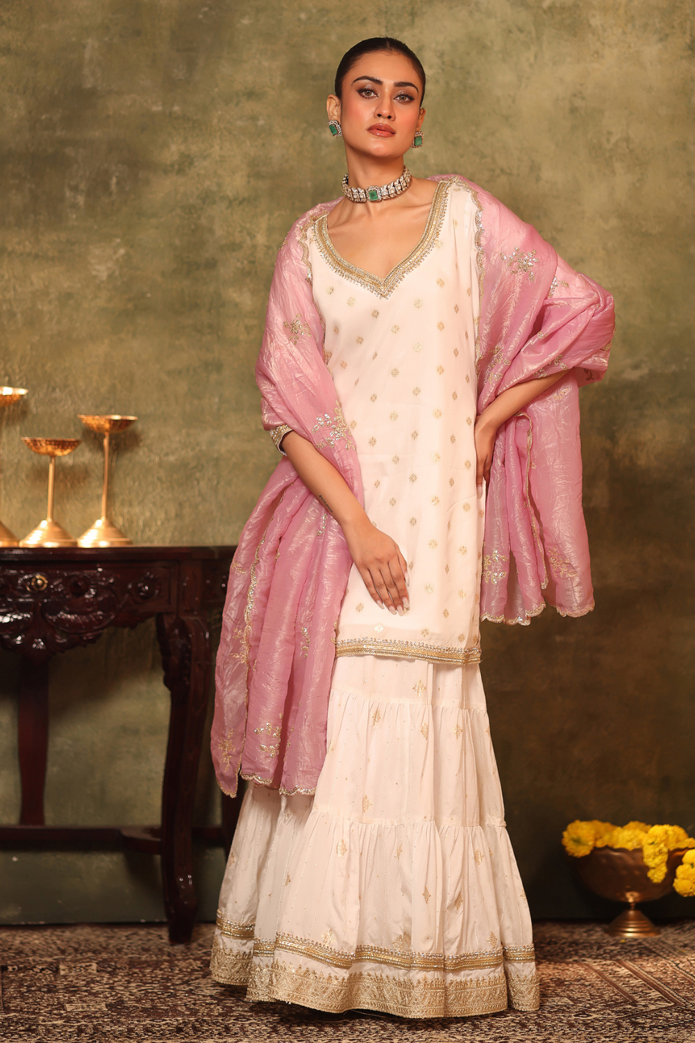 White Kurta and Gharara Set