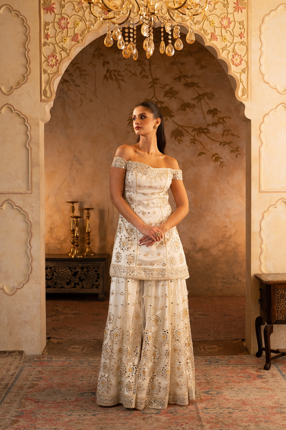 Ivory Net Sharara Set