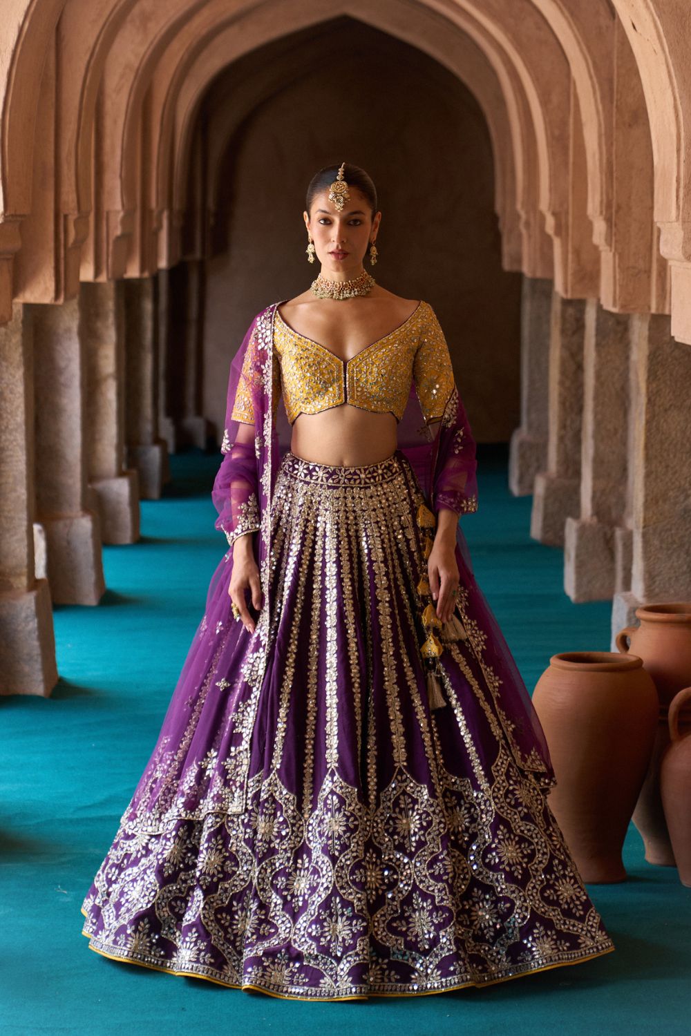 RAAT RANI — Purple Raw Silk Lehenga Set with Contrast Blouse