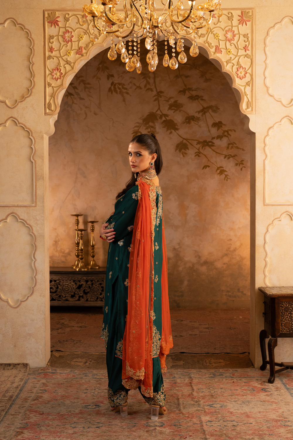 Bottle Green Silk Suit Set