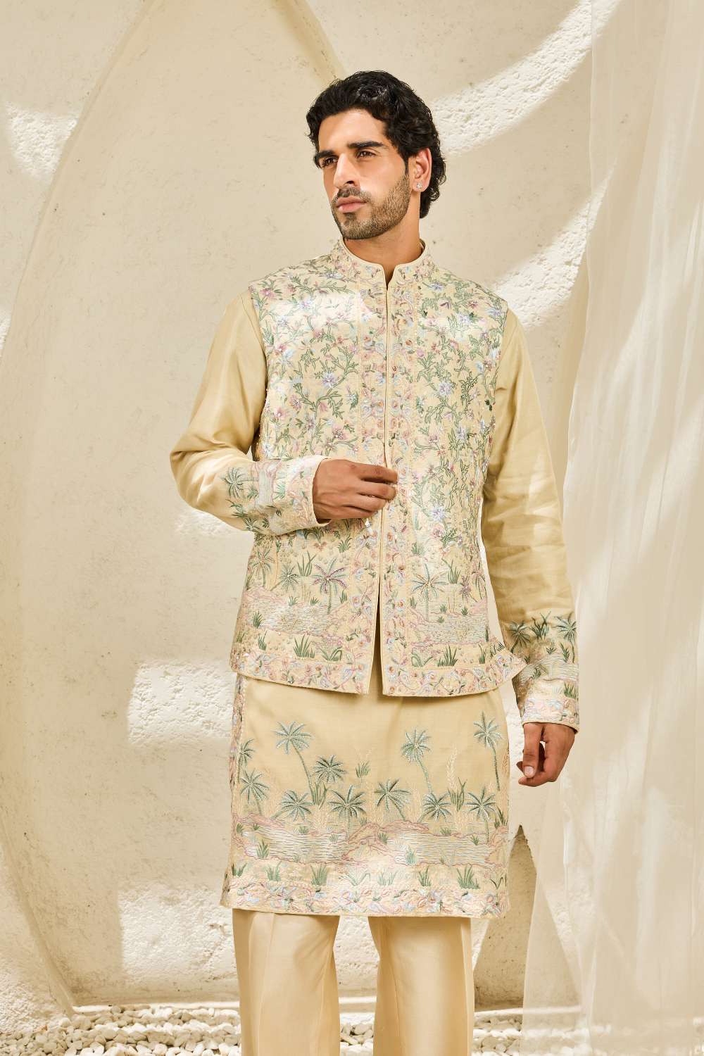 Beige Tropica Waistcoat Set