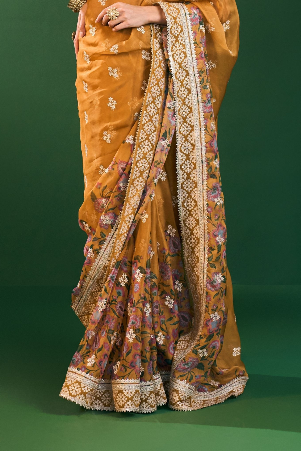 Leya Organza Printed Mustard Saree
