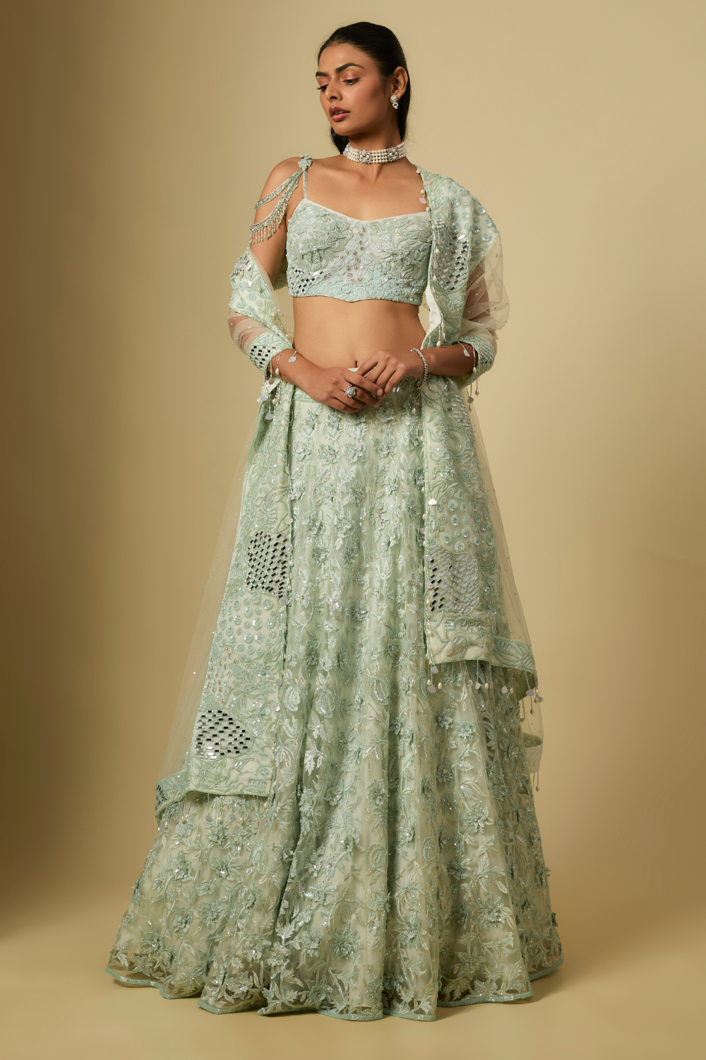Zinger Full Embroidered lehenga paired with blouse and dupatta