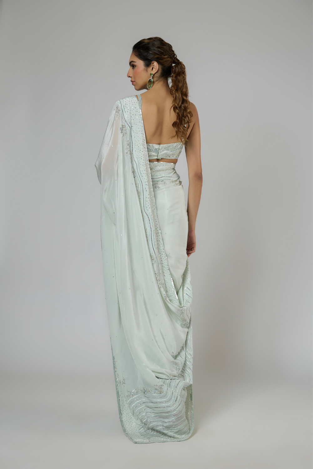 LIGHT MINT INTRICATE EMBROIDERED SAREE SET