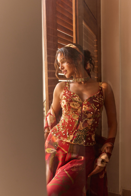 RED FLORAL PRINTED CO-ORD SET