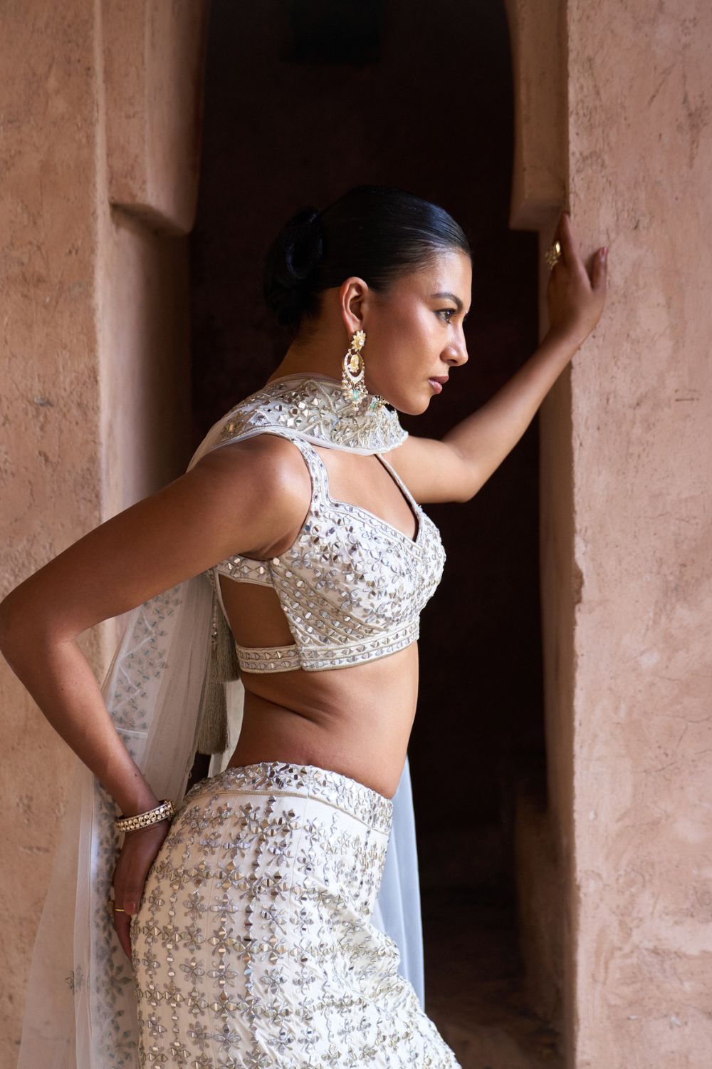 NIRMAL — Ivory Raw Silk Lehenga Set
