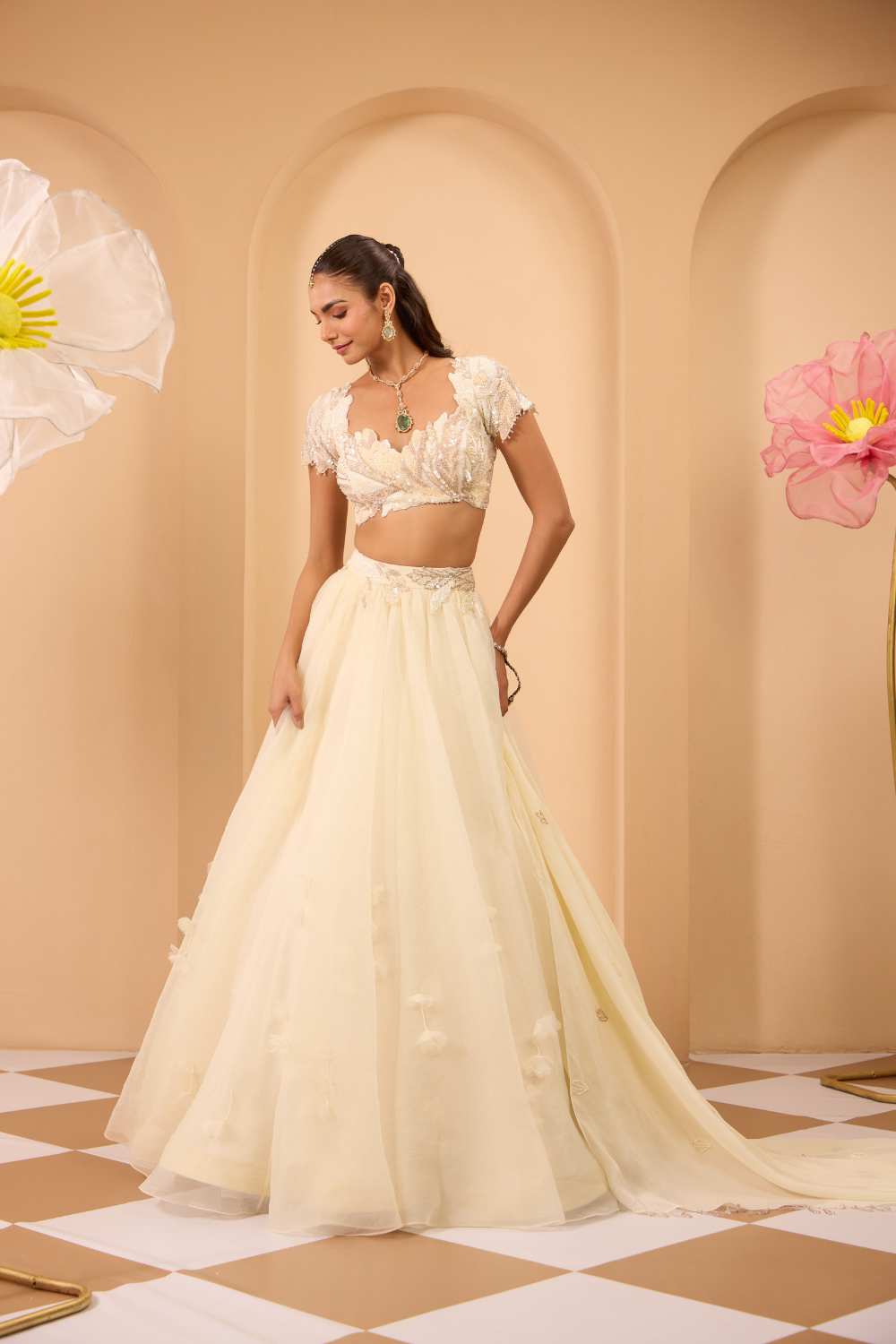 Hand Embroidered Blouse with Lehenga and Dupatta