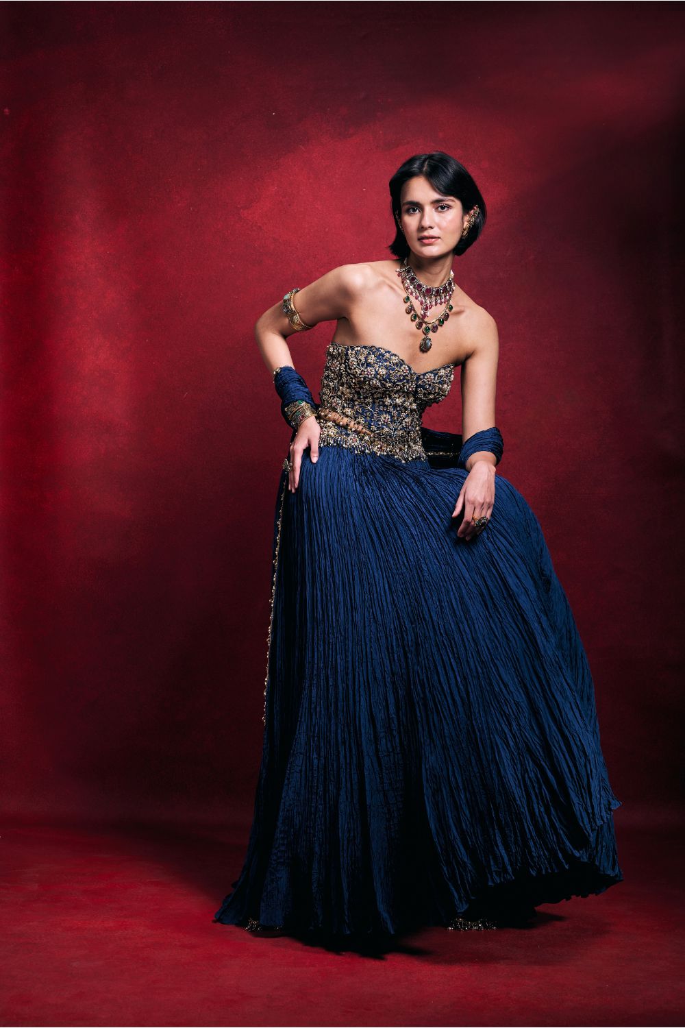 ROYAL BLUE CRUSHED LEHENGA SET