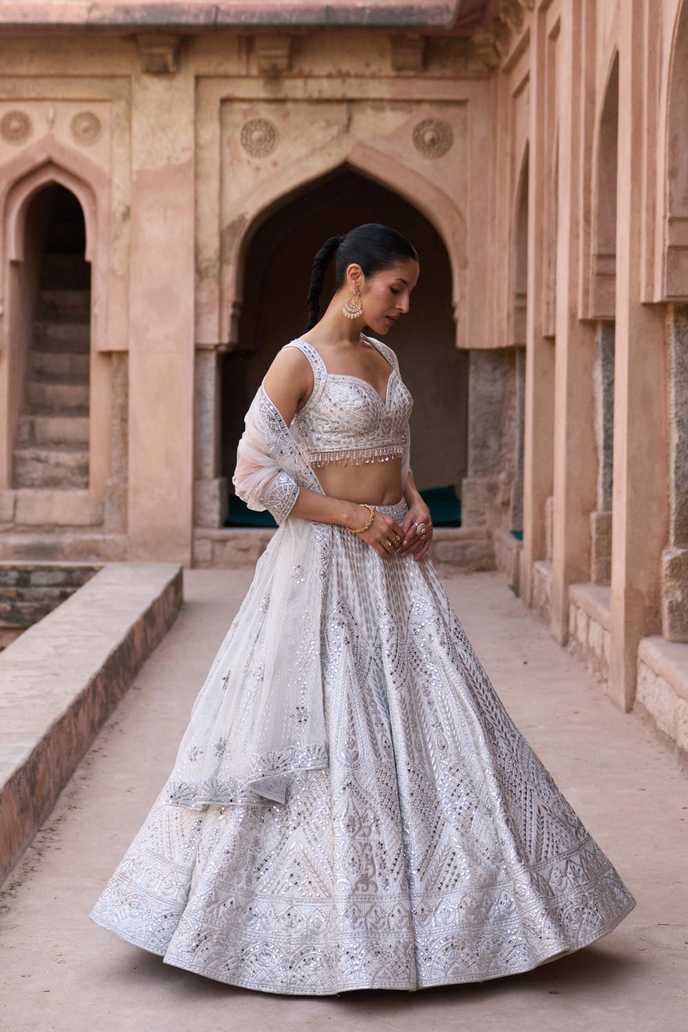 CHAANDNI — Ivory Raw Silk Lehenga Set