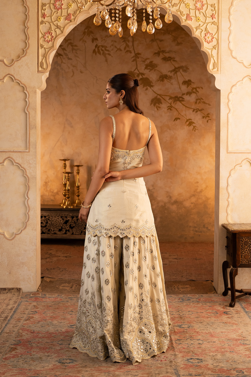 Gold Tissue Sharara Set