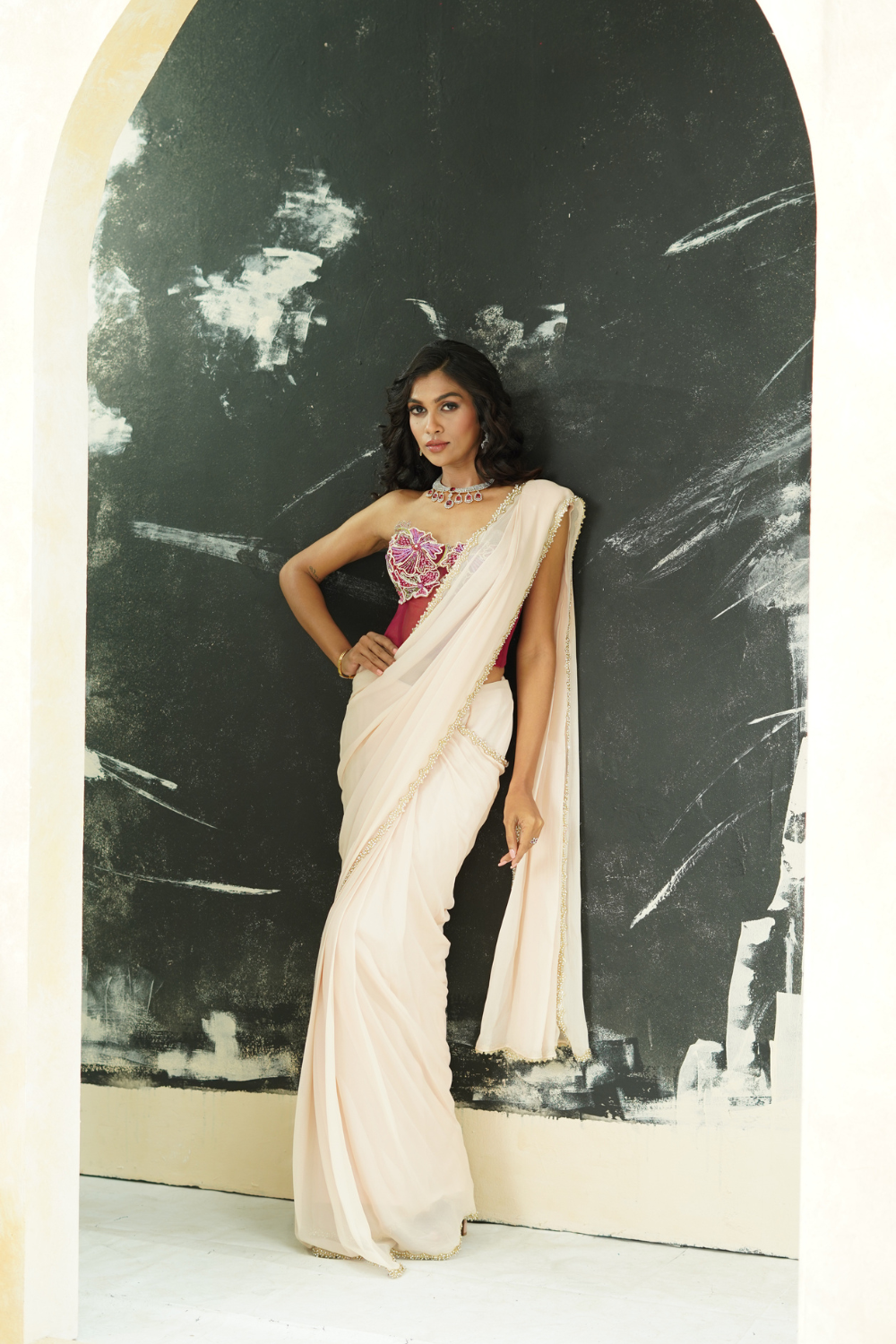 Powder Pink saree and Corset blouse set