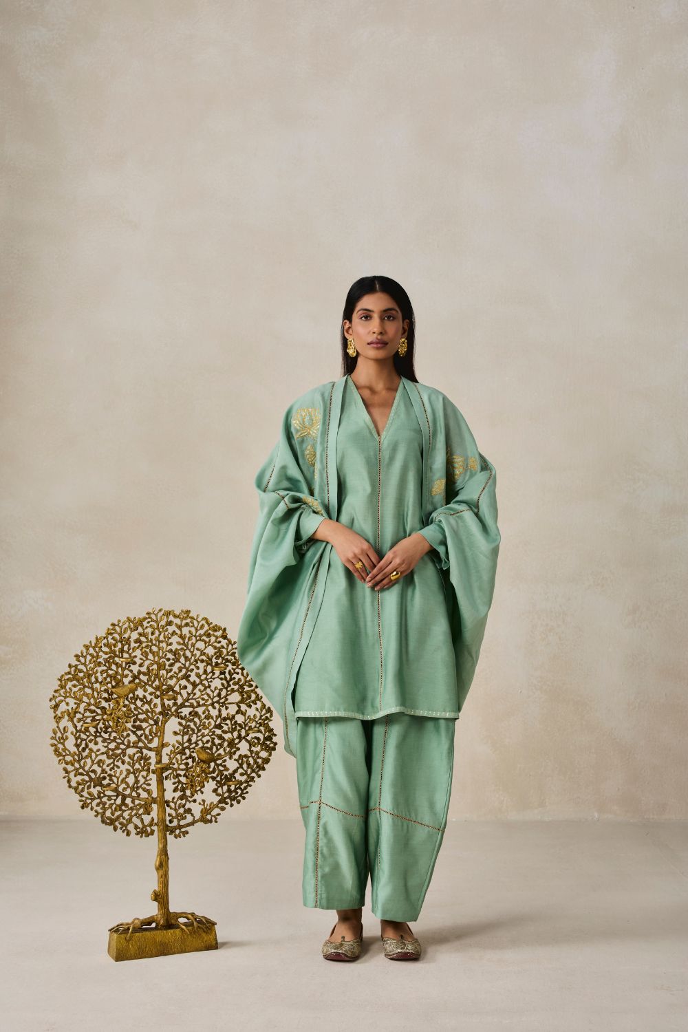 Chanderi Jacket Style Kurta With Salwar Set