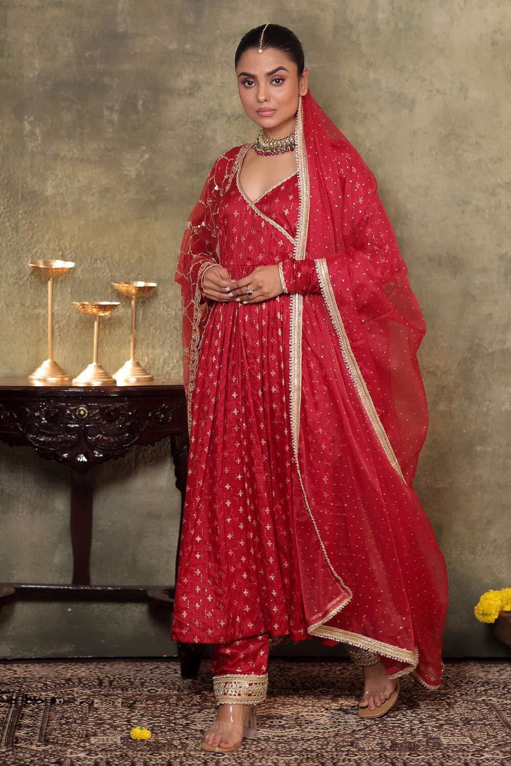 Red Anarkali Set