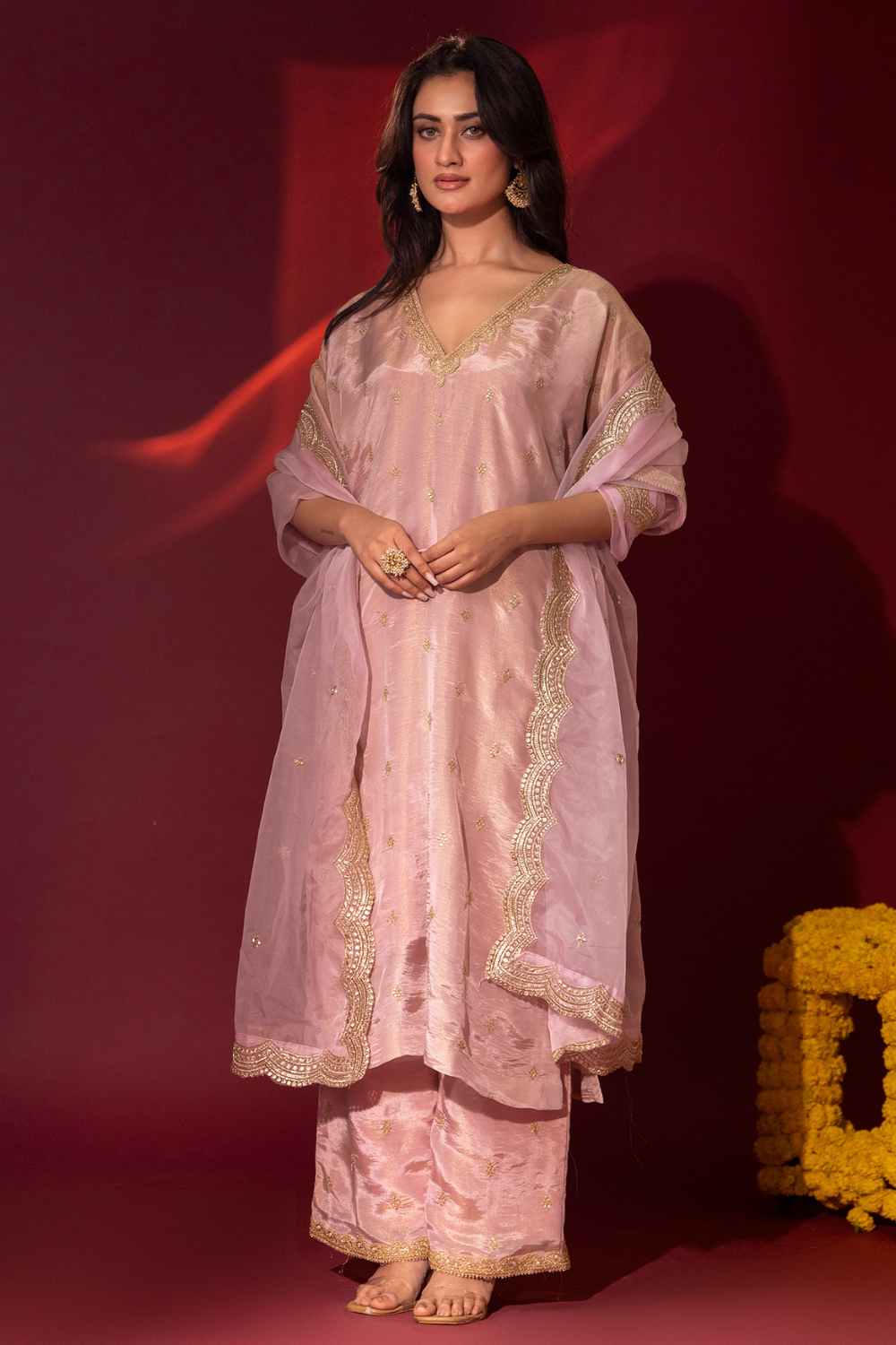 Blush Pink Tissue Kaftan Set