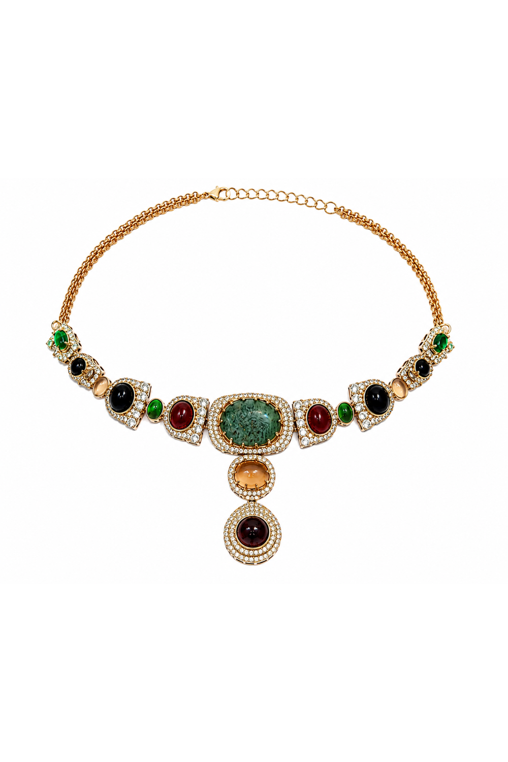 Multicolour Semi-Precious Stone Moissanite Necklace Set