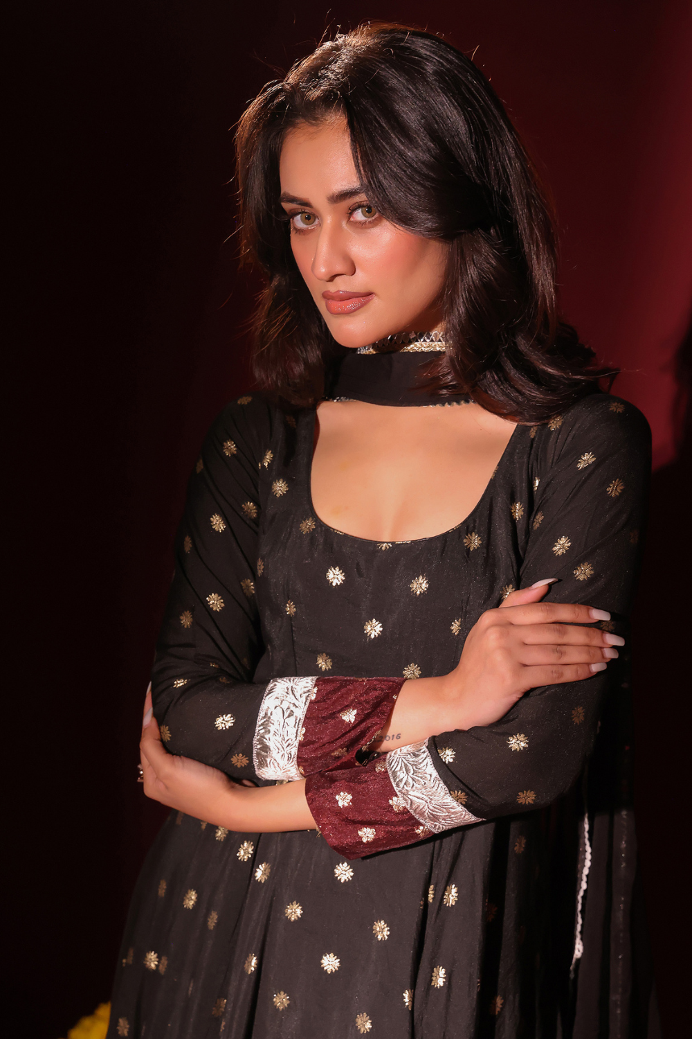 Black Maroon Anarkali Set