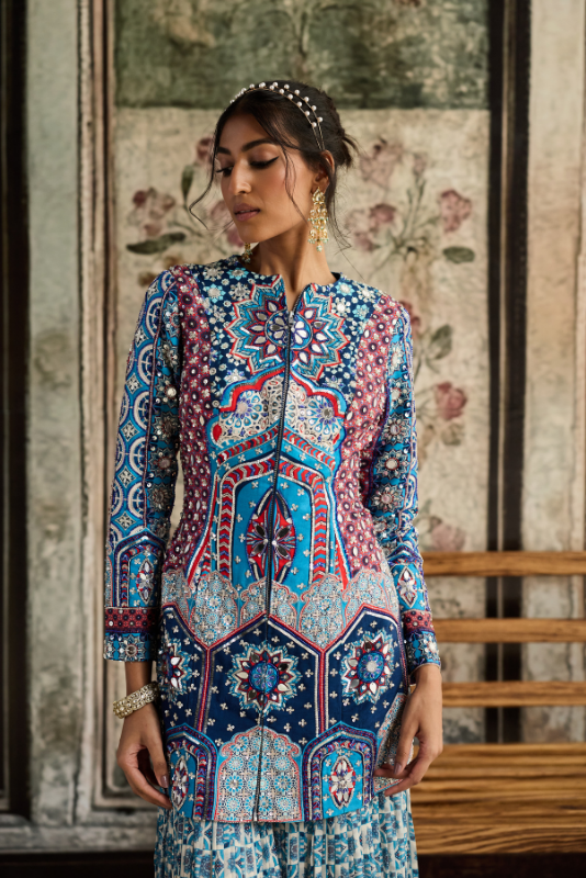 TEAL PRINT AND HIGHLIGHTED JACKET SET