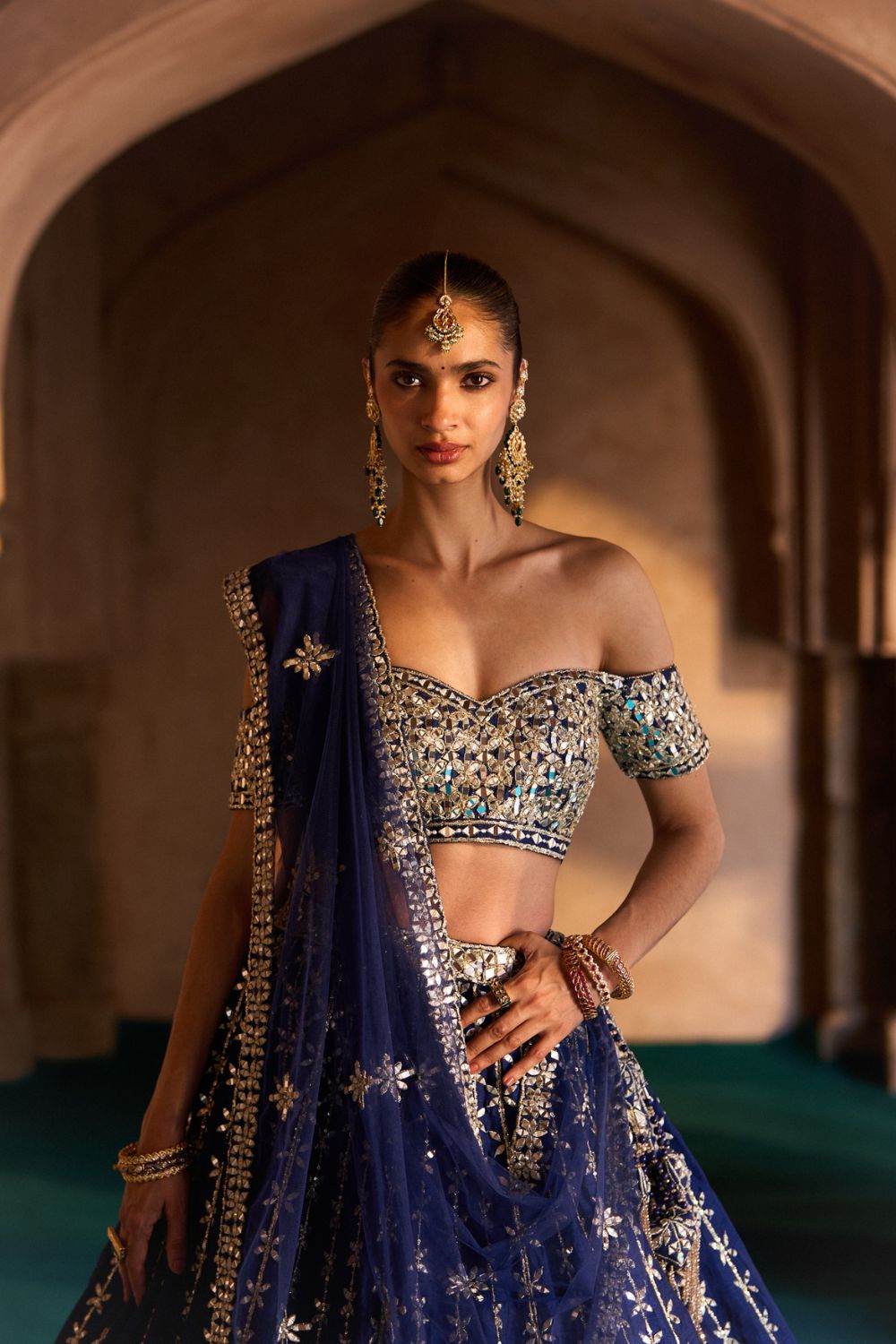 NEER — Navy Blue Raw Silk Lehenga Set