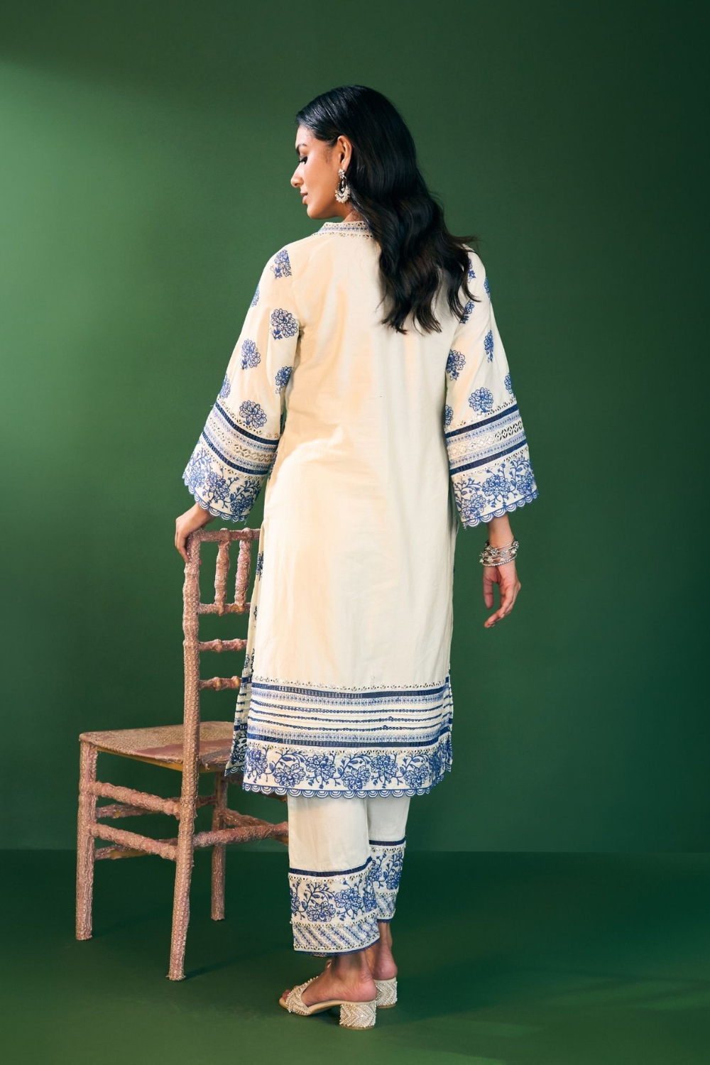 Reha Pima Satin Off White Kurta Set