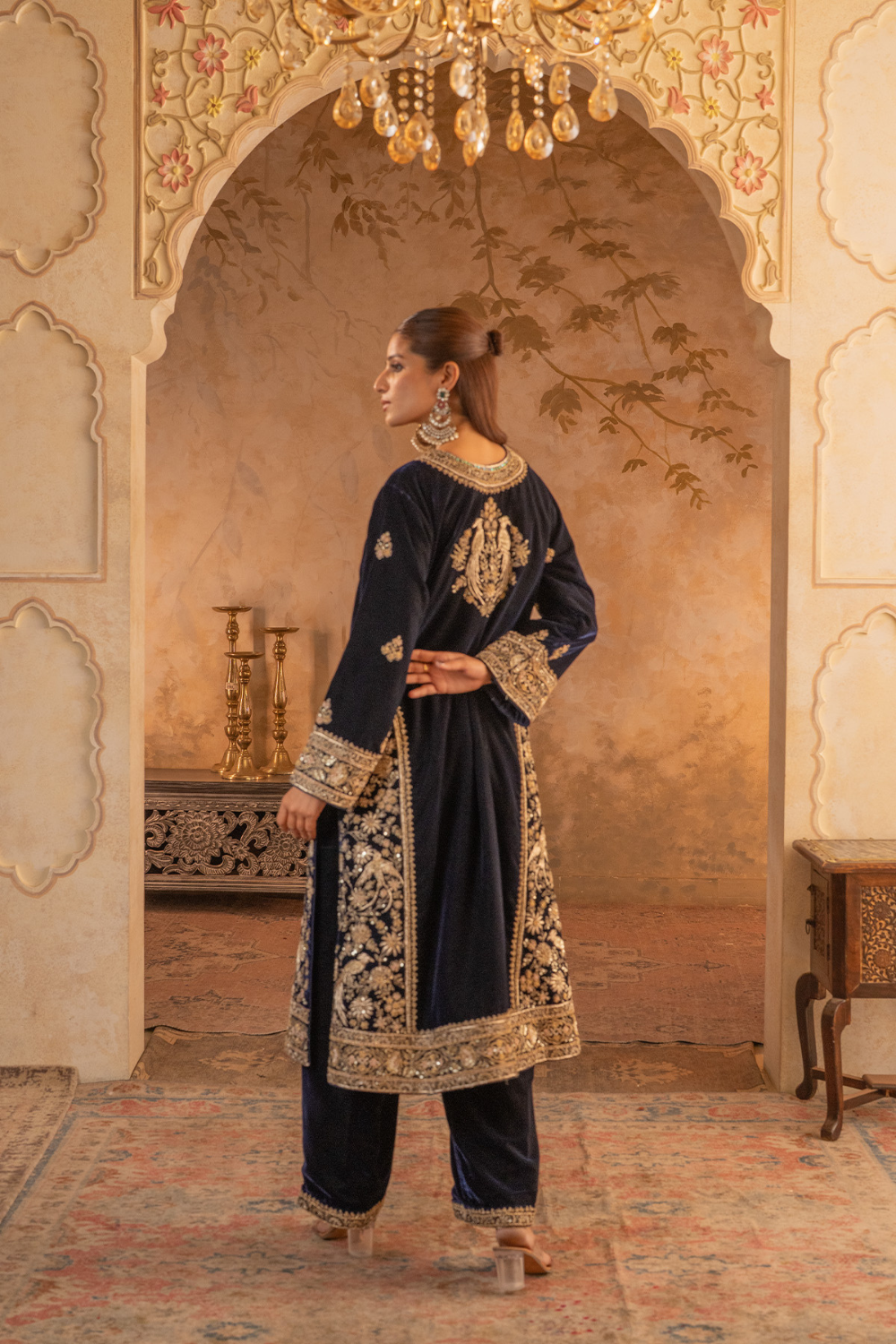 Navy Blue Velvet Suit Set