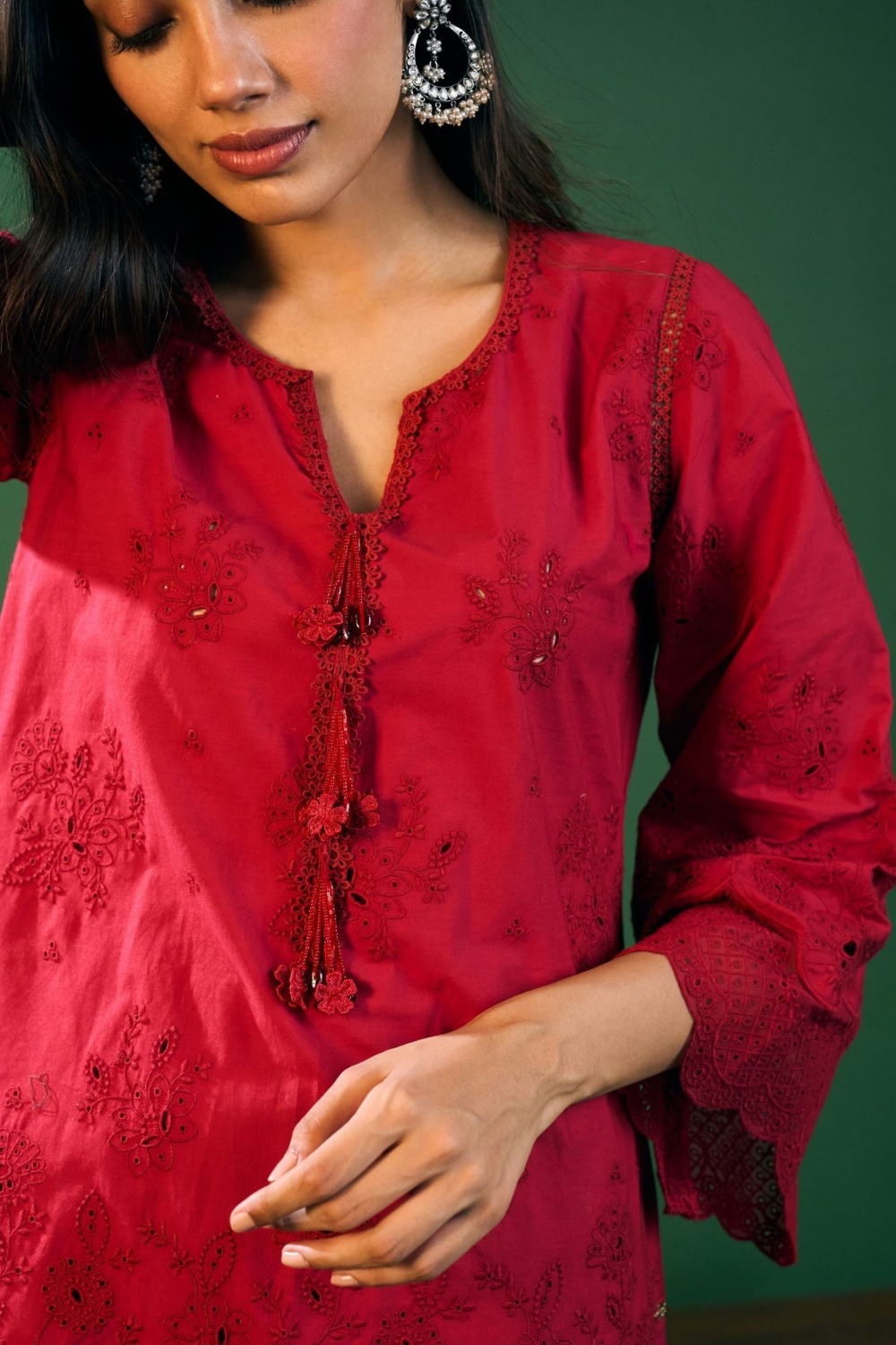 Riva Cotton Red Kurta Set