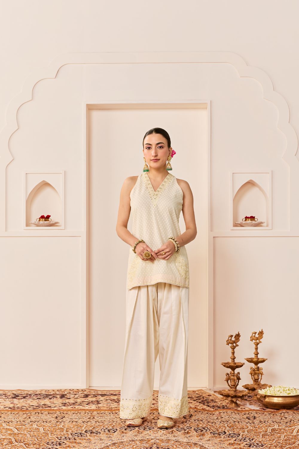 ANAISHA -DAISY IVORY SHORT KURTA WITH FARSHI SALWAR AND DUPATTA