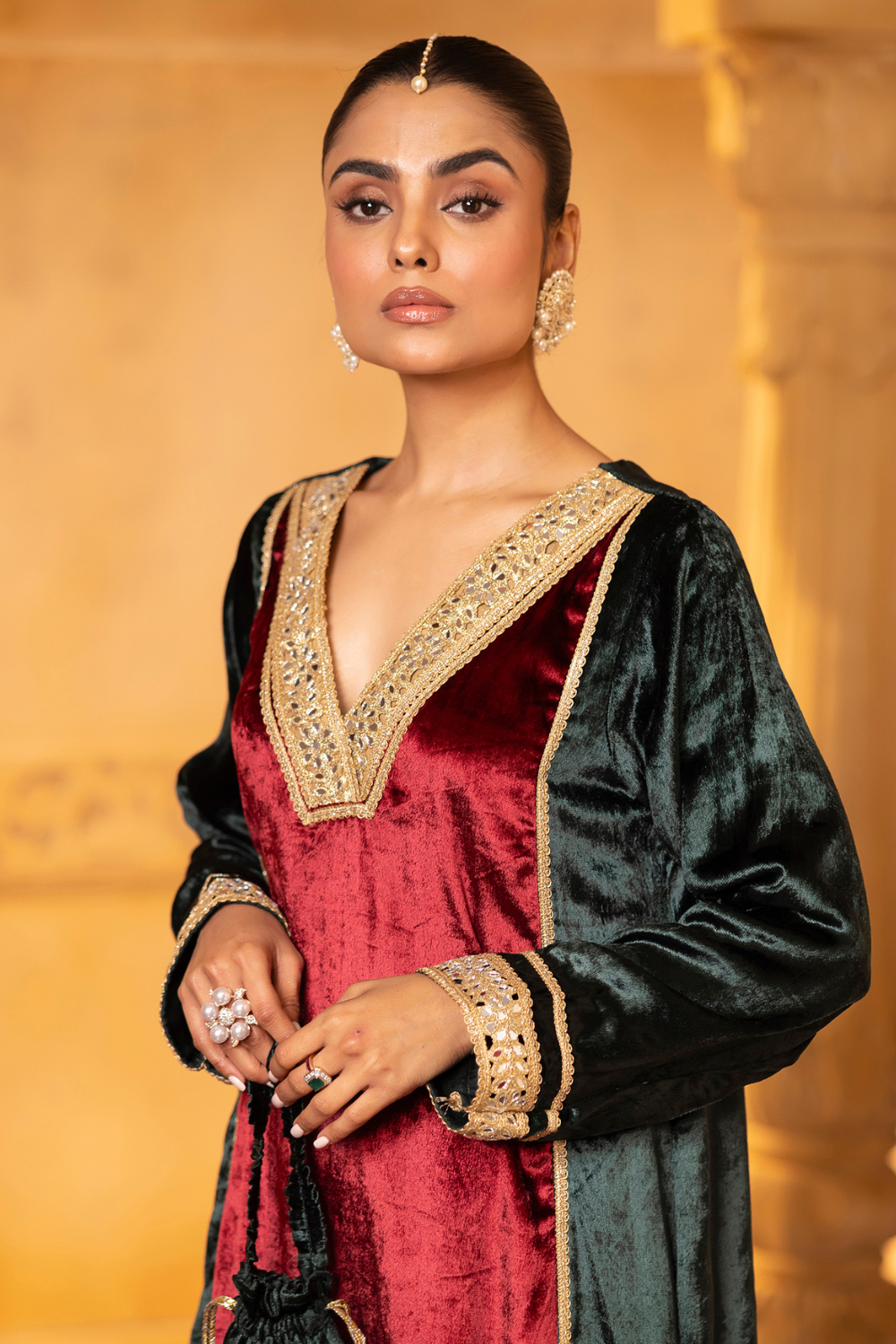 Maroon Green Velvet Set