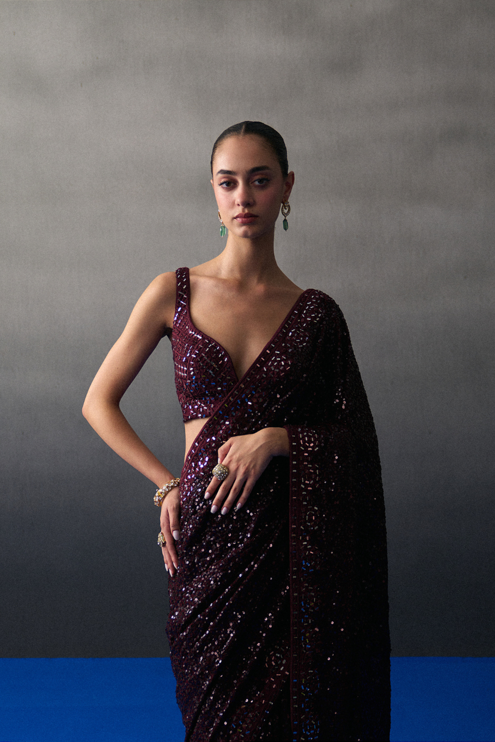 Crimson Sequins Saree