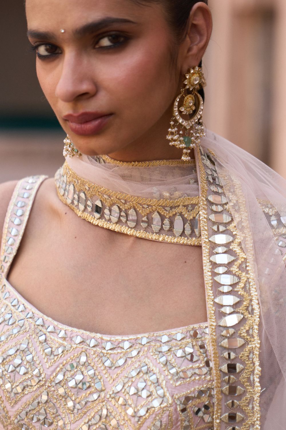 SEHAR — Soft Peach Raw Silk Lehenga Set