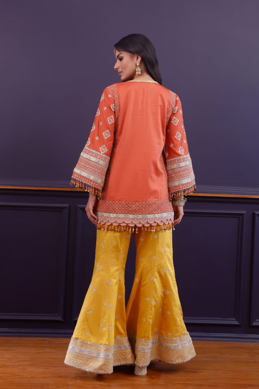 Hira Pima Satin Orange Kurta Set