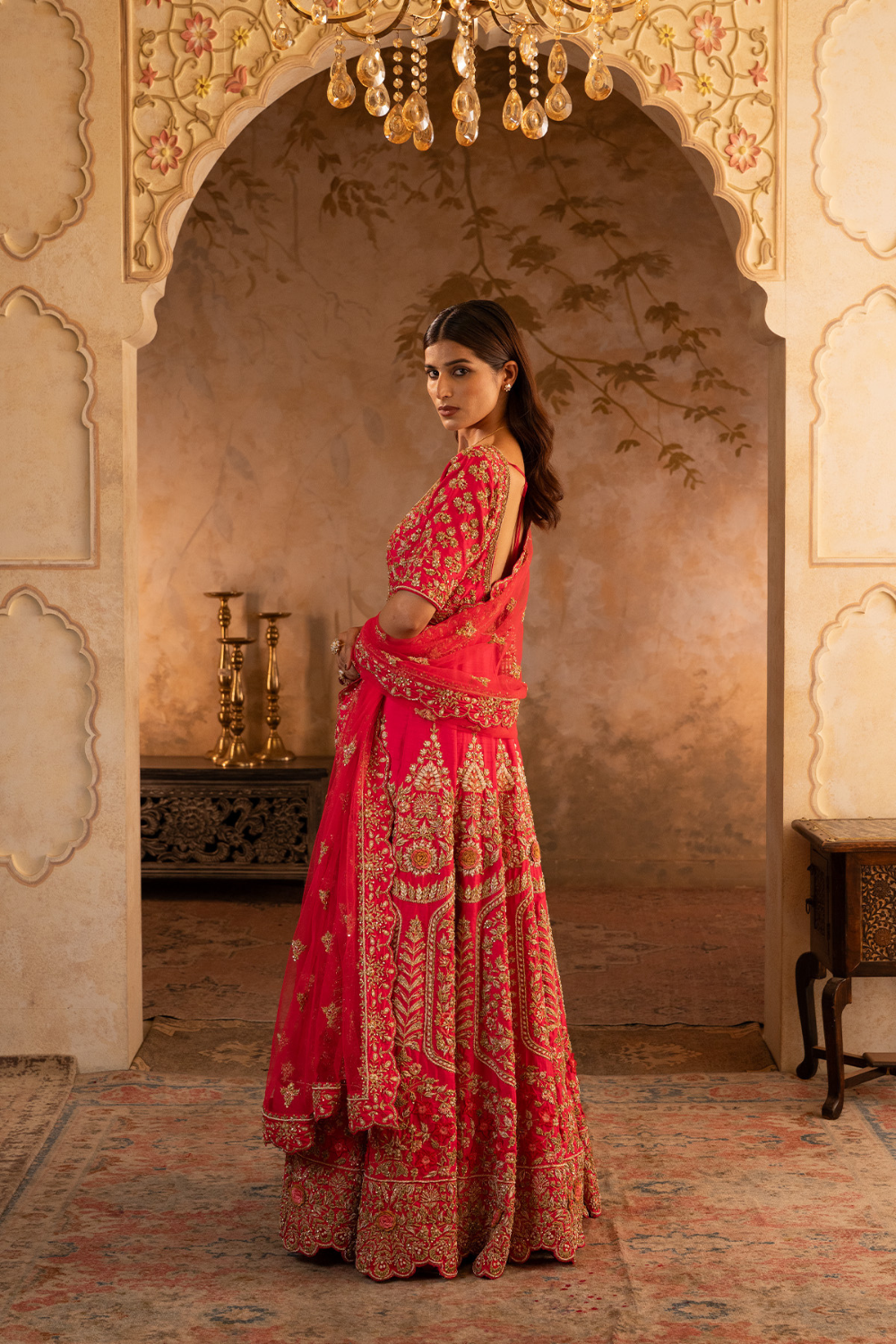 Red Raw Silk Anarkali Set