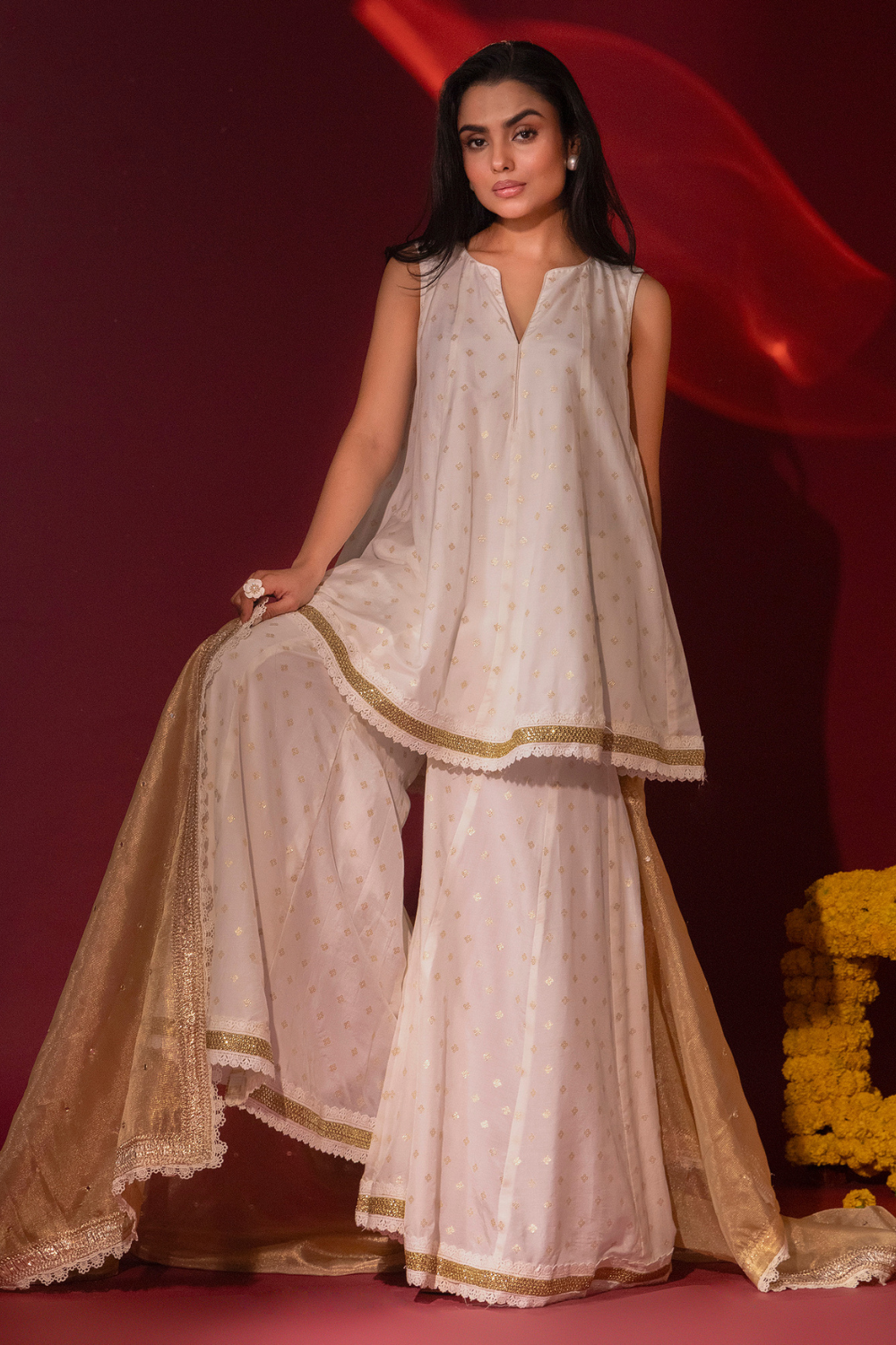 Ivory Peplum Sharara Set