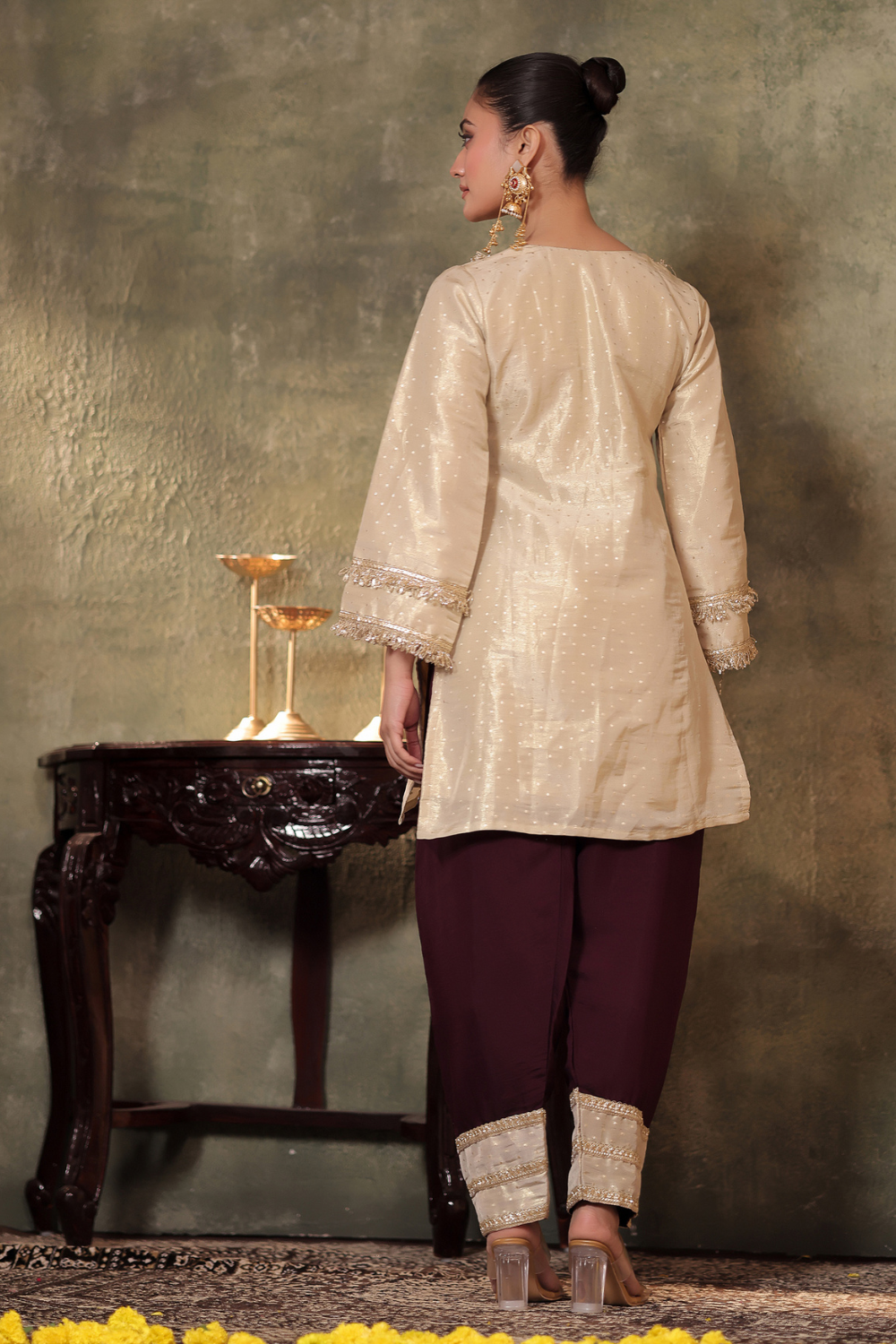 Tissue Kurta with Plum Farshi Set