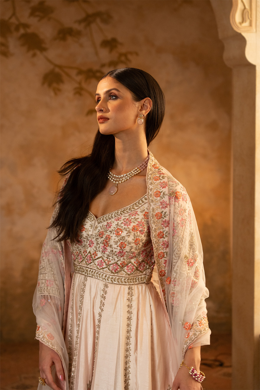 Blush Pink Raw Silk Anarkali Set