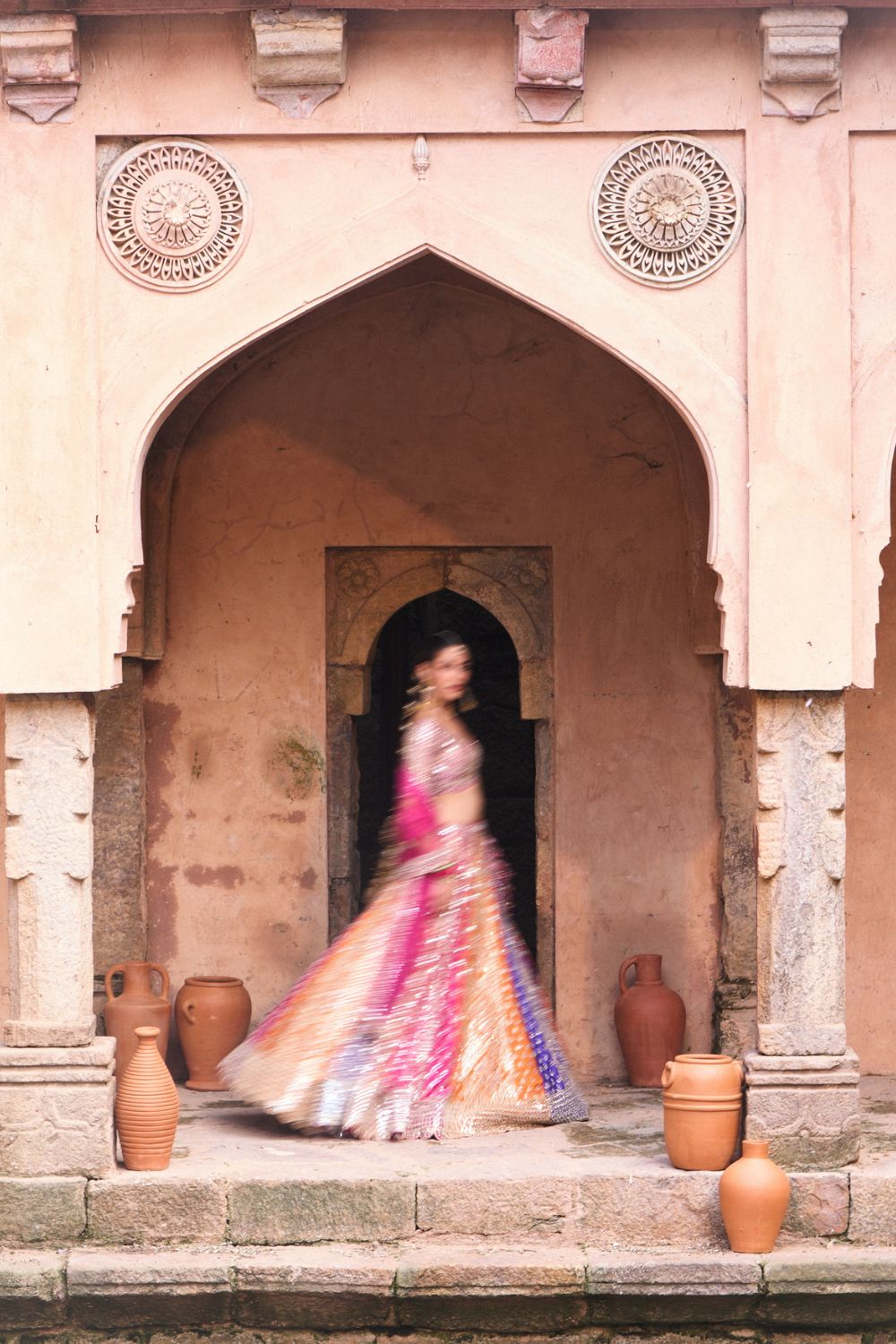 PRISM — Multicolored Raw Silk Lehenga Set with Contrast Blouse