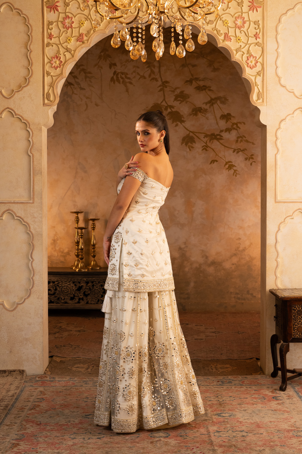 Ivory Net Sharara Set