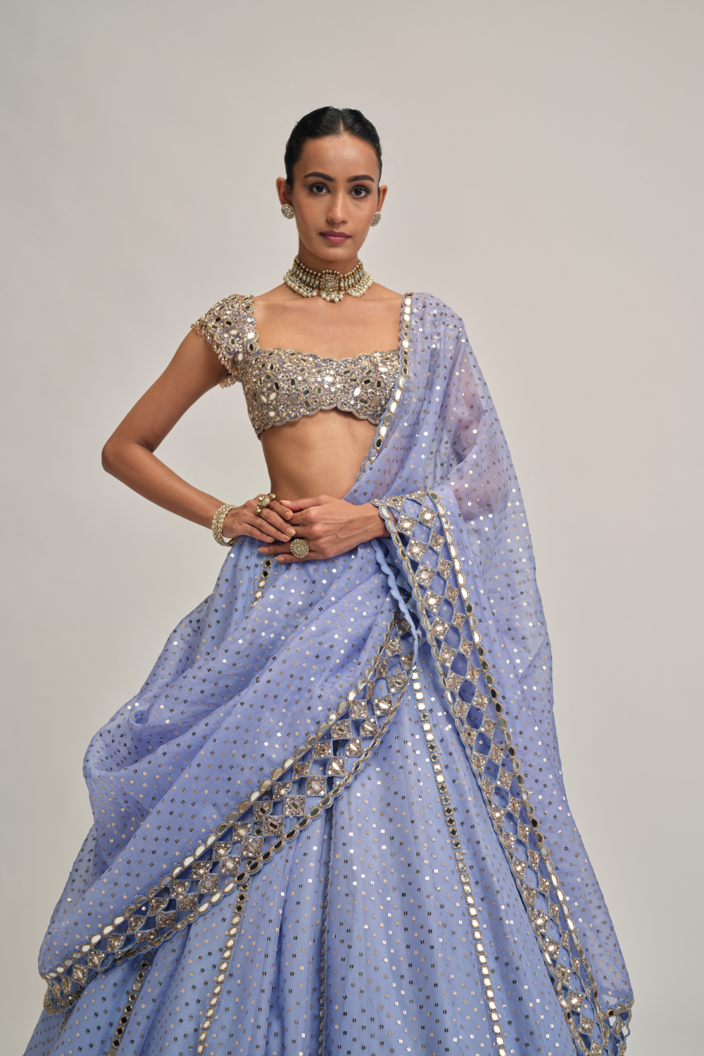 Dew Blue Sequins Embroidered Lehenga Set