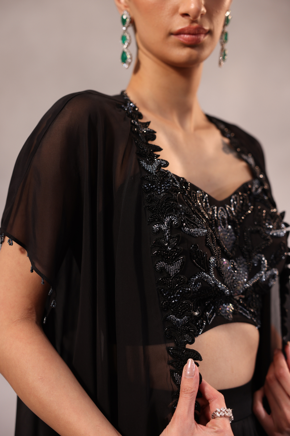 Black Embroidered Cape Set of 3