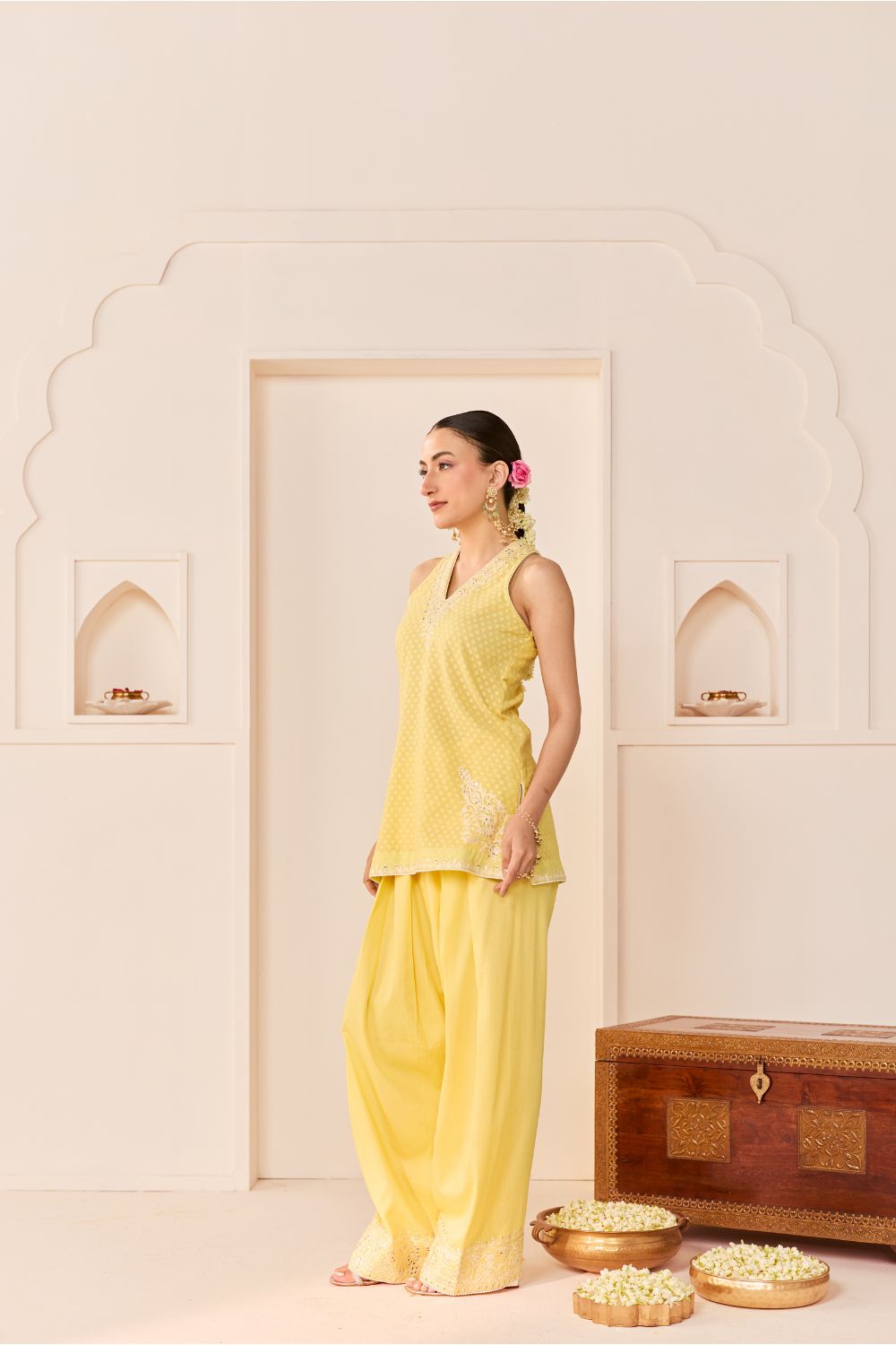 MIRAL - LEMON YELLOW SHORT KURTA WITH FARSI SALWAR AND DUPATTA