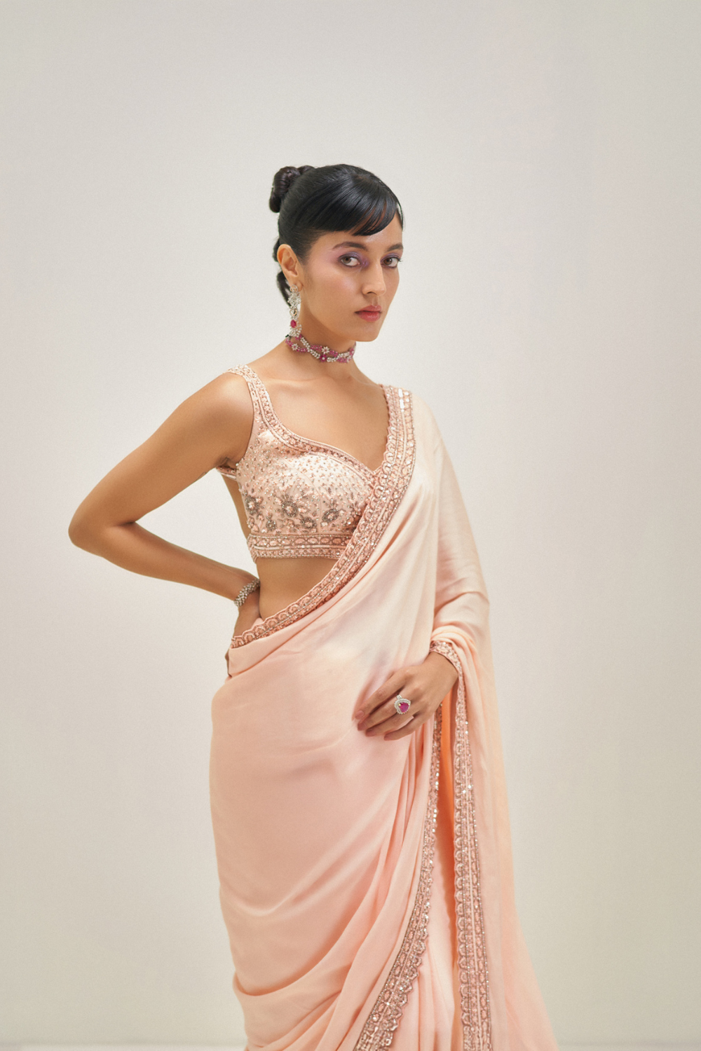 Sundrenched Peach Saree Set